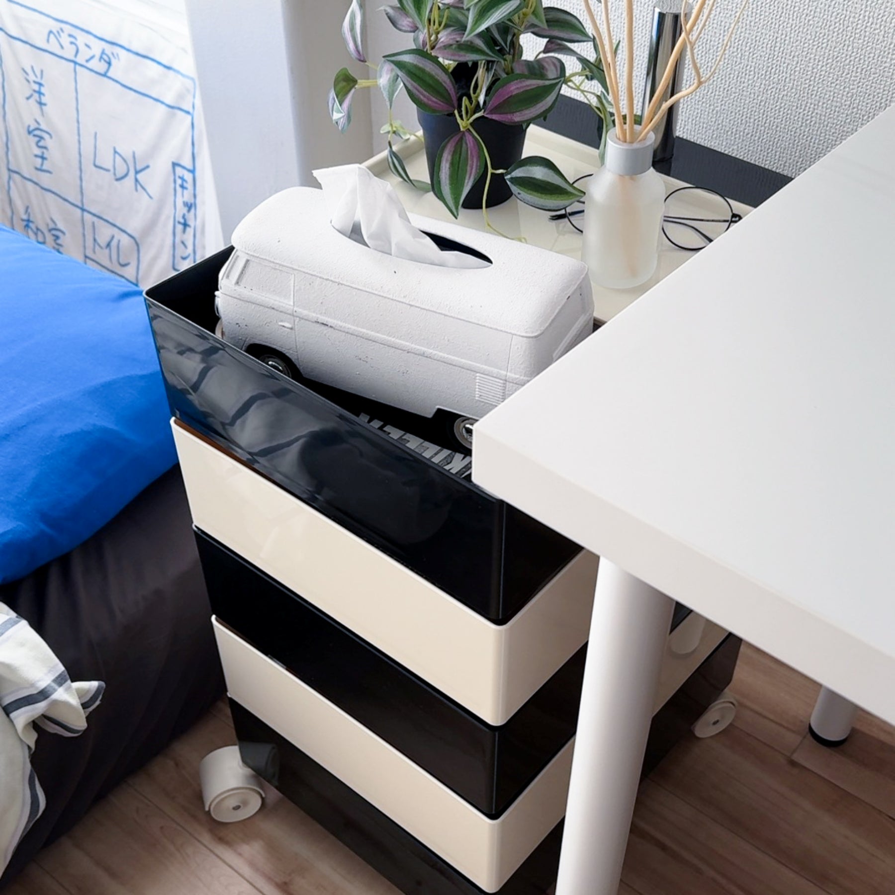 360°回転カラフルコンテナデスクワゴン kocol