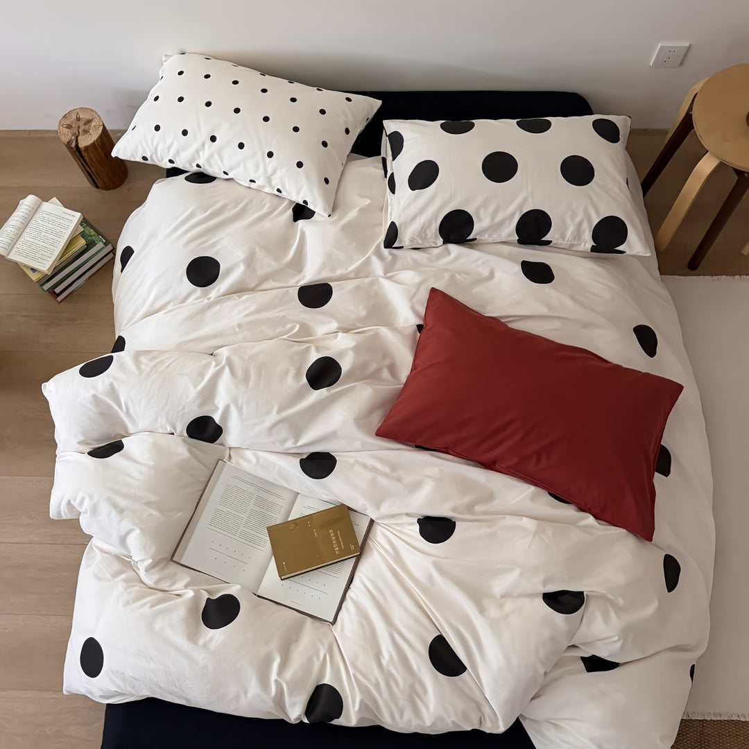 Random Dot Pure Cotton Bedding Set - Black