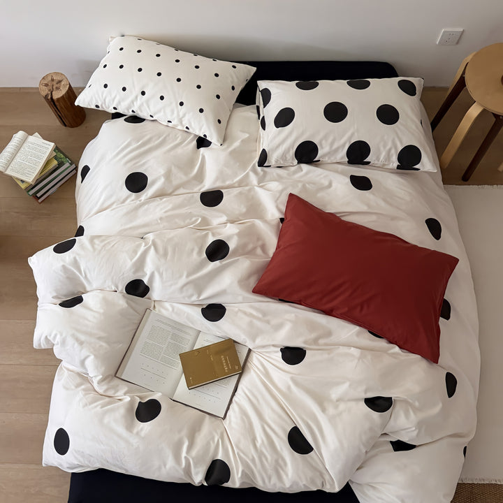 Random Dot Pure Cotton Bedding Set - Black