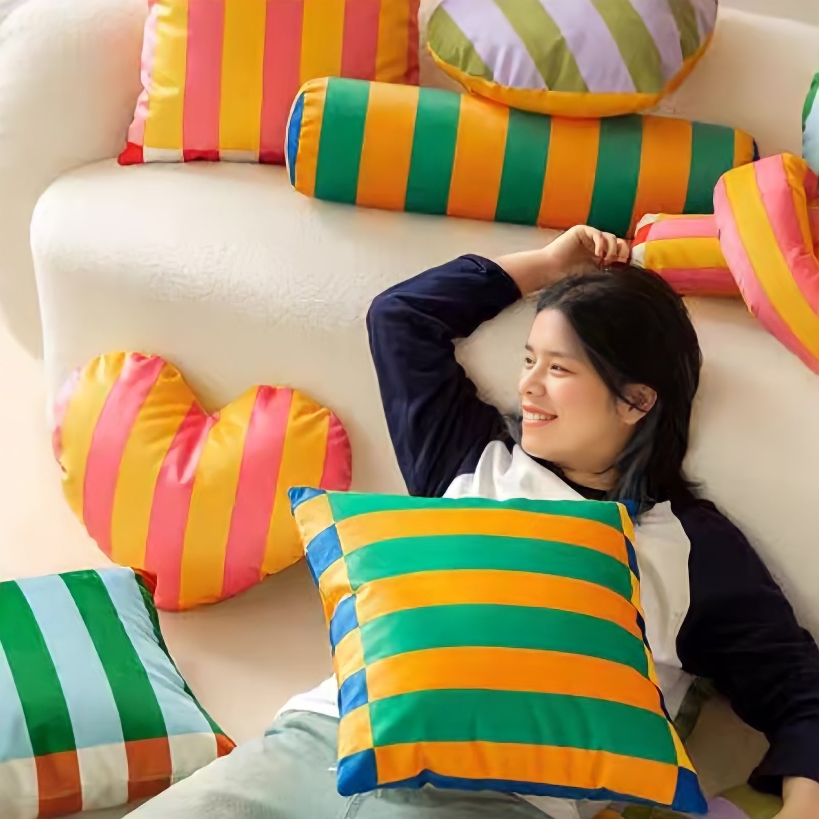 Multi-stripe colorful cushion