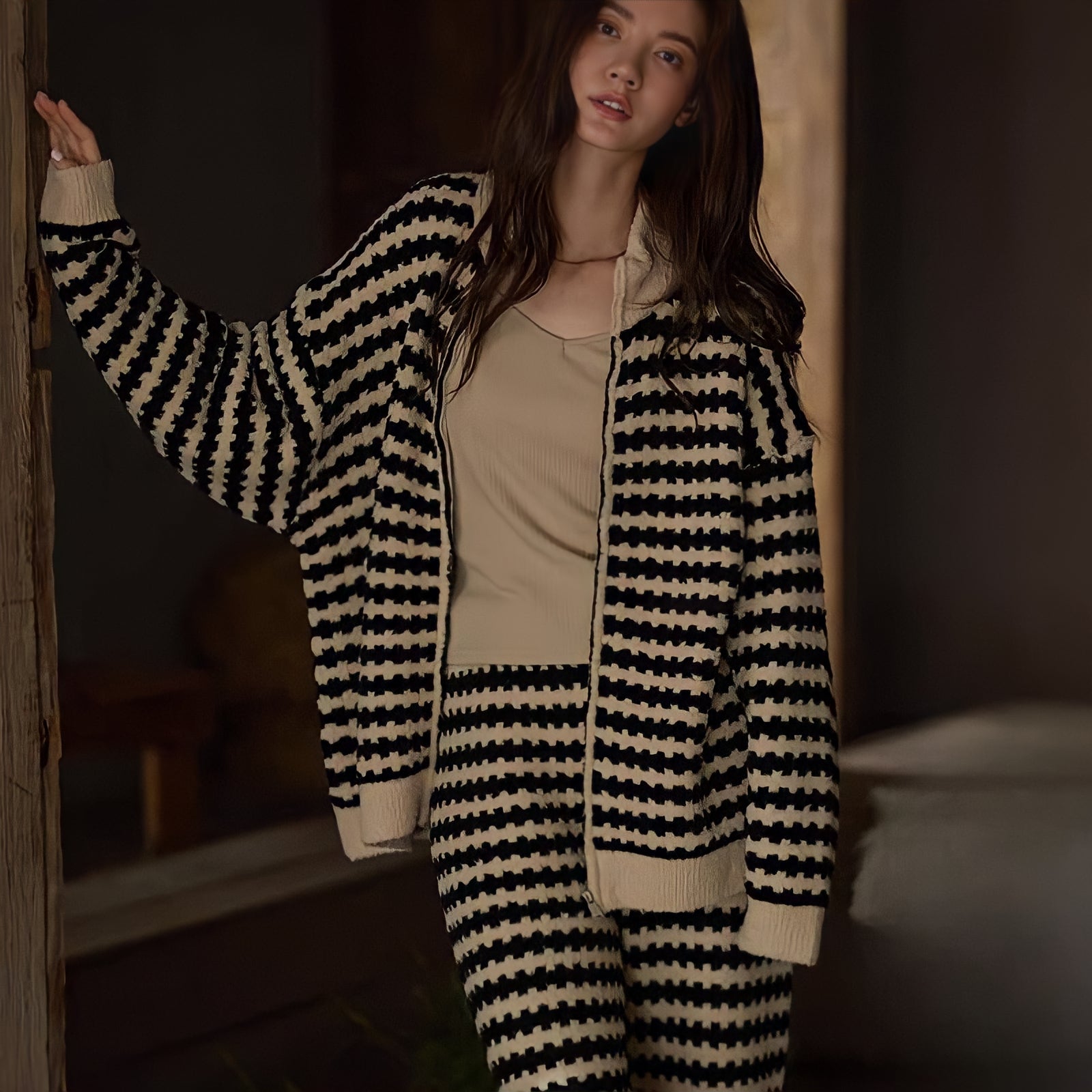 ふわもこボーダージップルームウェア