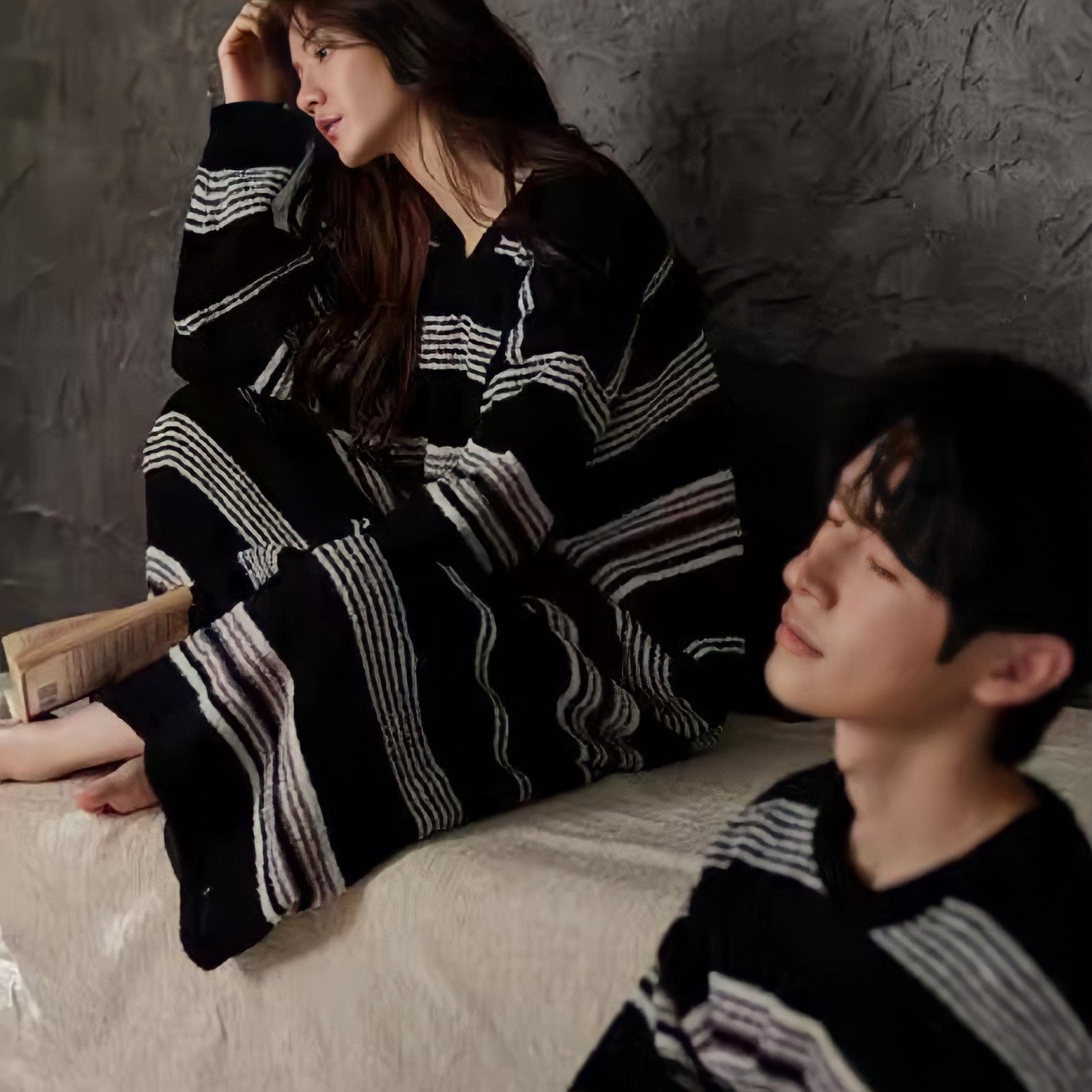 Fluffy multi-color dark striped loungewear