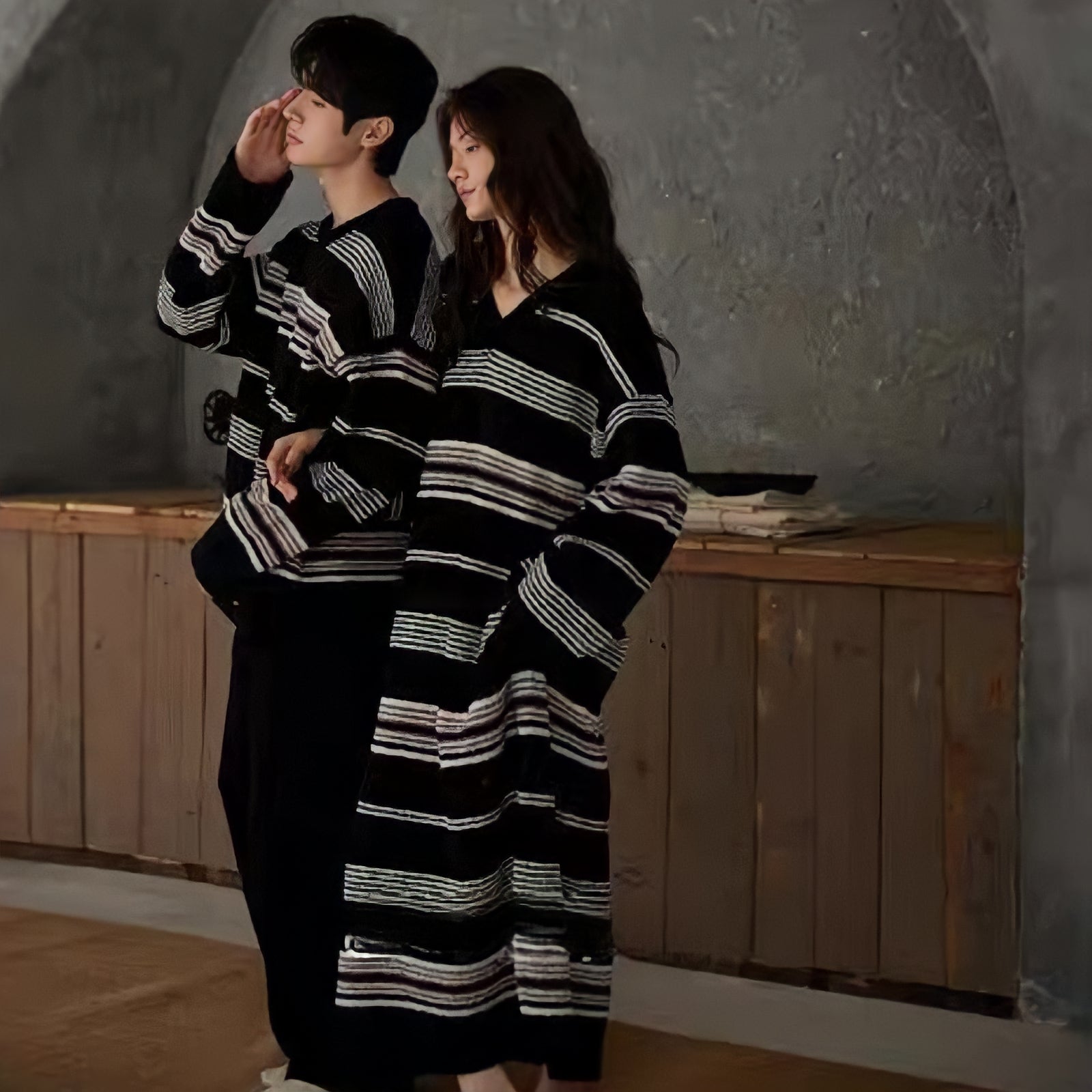 Fluffy multi-color dark striped loungewear