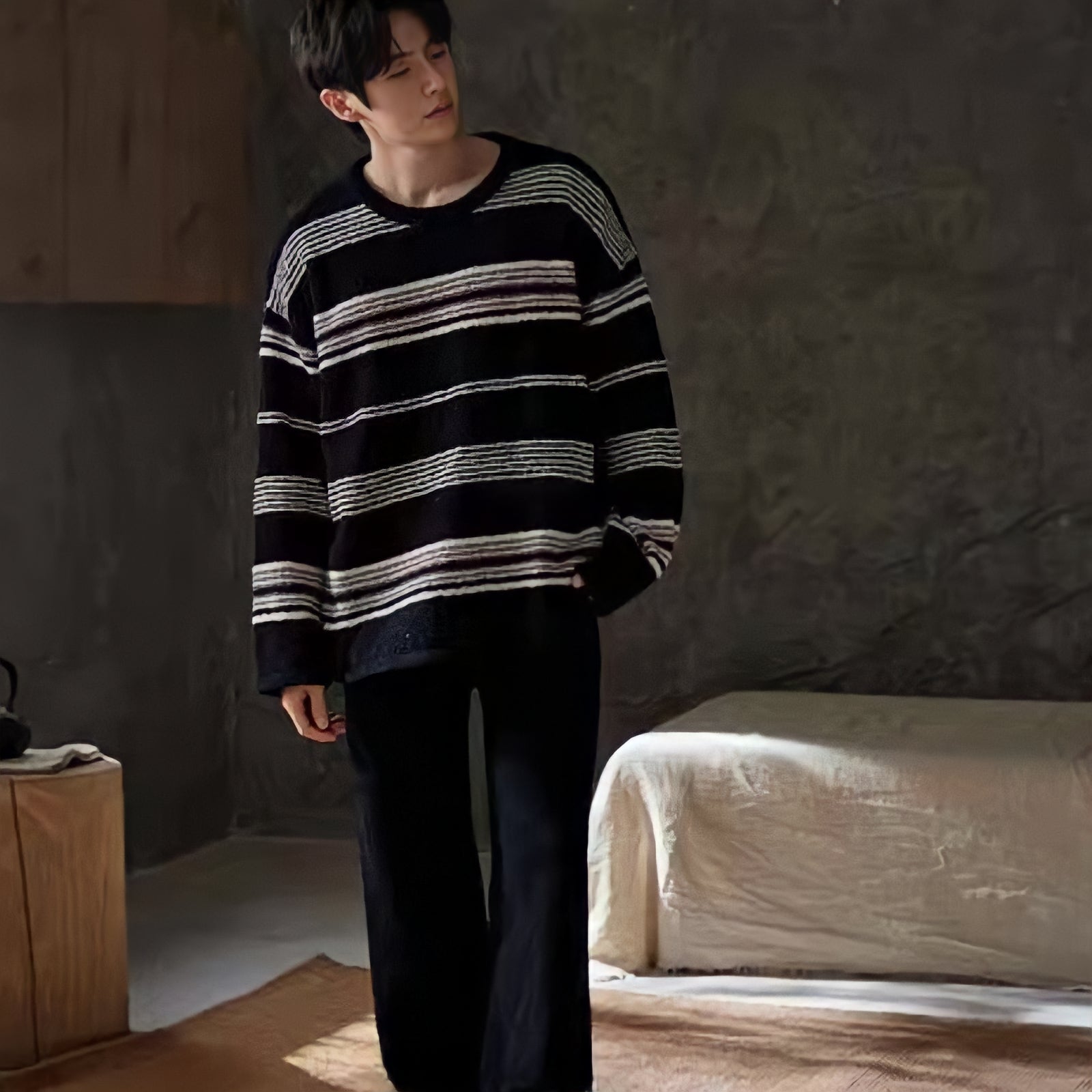 Fluffy multi-color dark striped loungewear