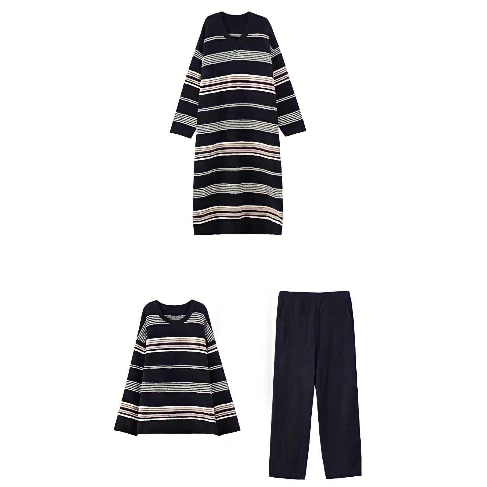 Fluffy multi-color dark striped loungewear