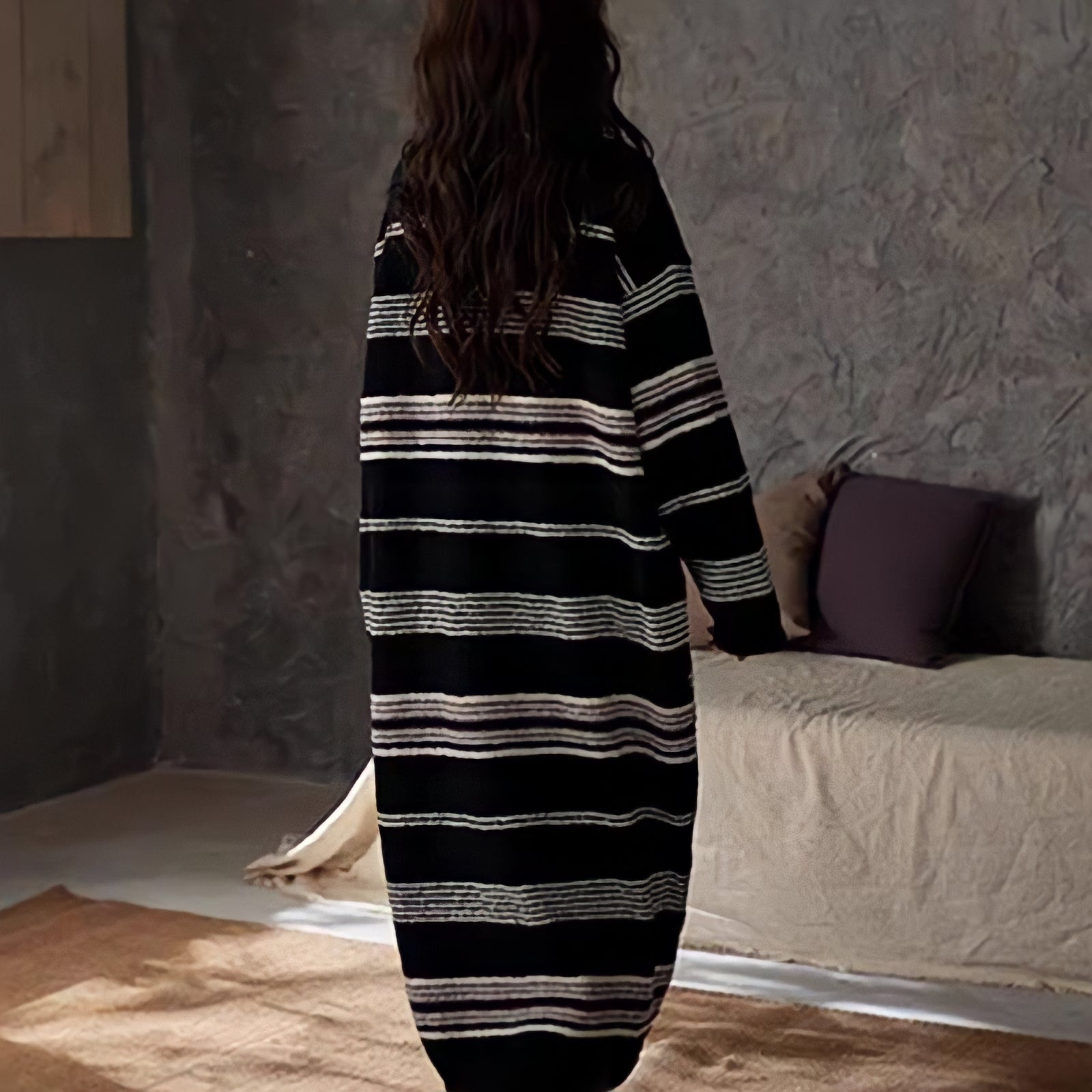 Fluffy multi-color dark striped loungewear