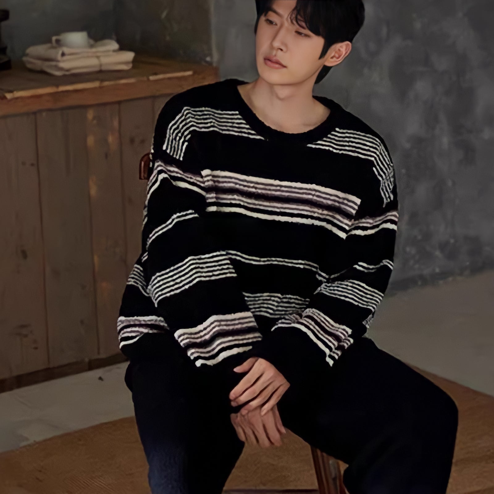 Fluffy multi-color dark striped loungewear