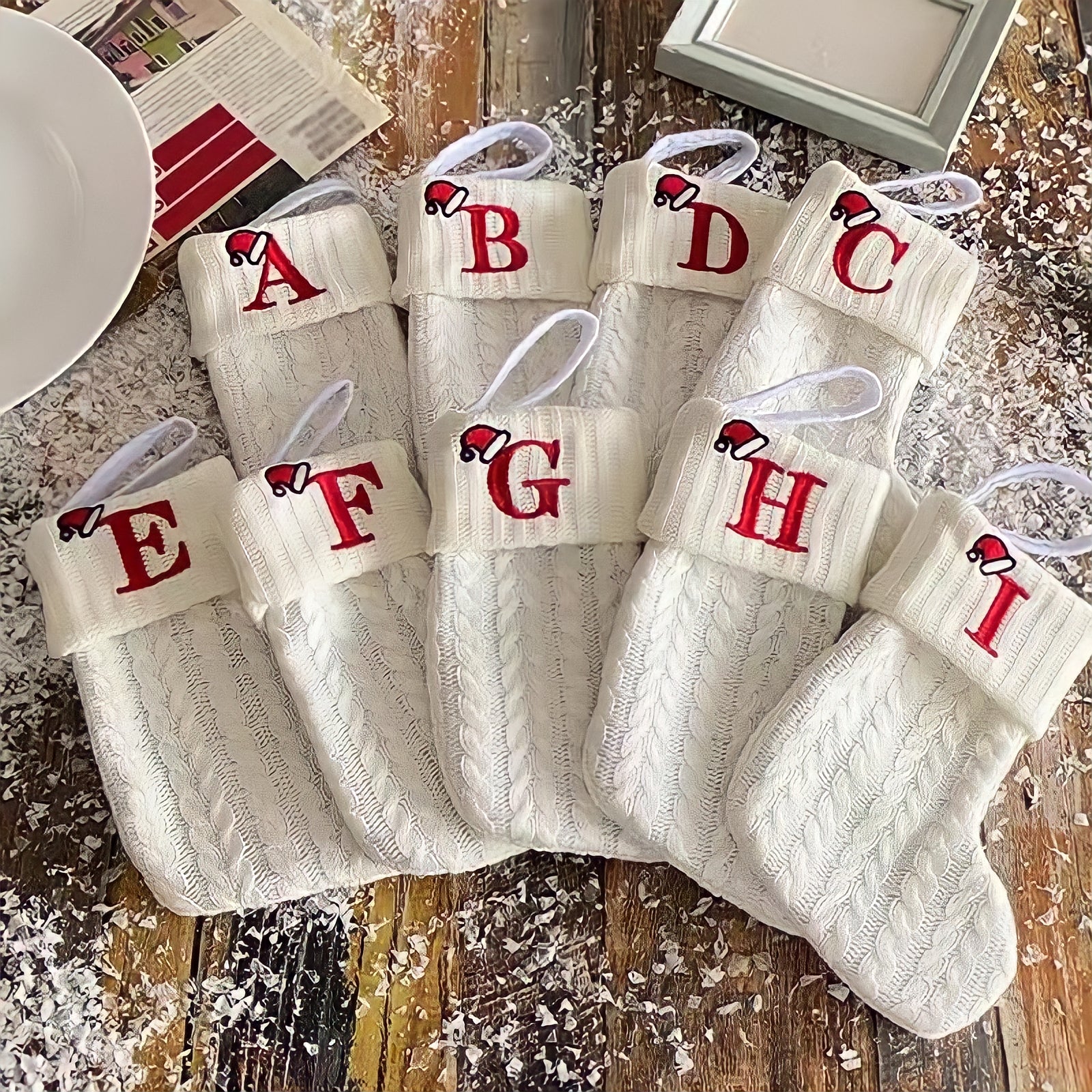 クリスマスアルファベット刺繍ソックス