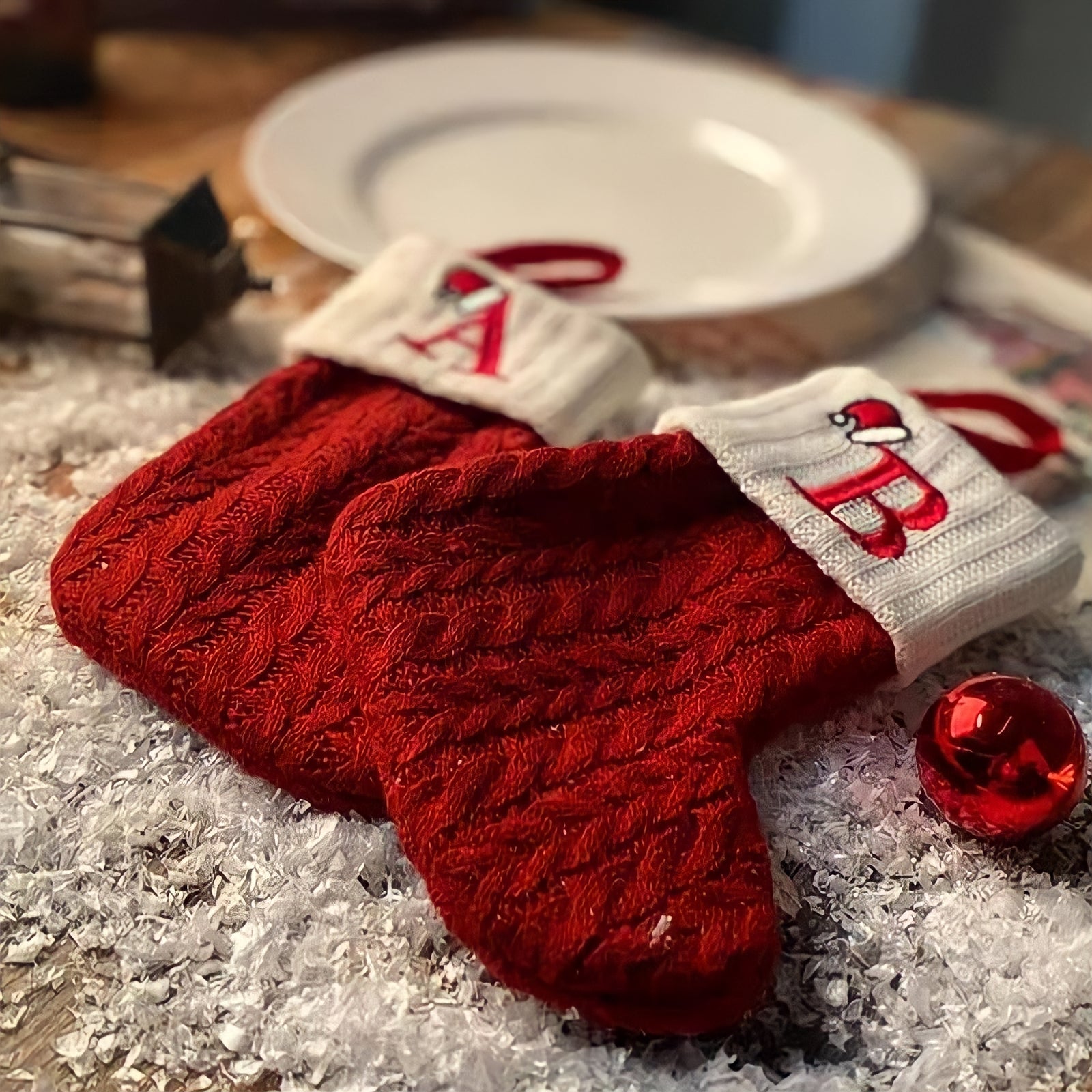 クリスマスアルファベット刺繍ソックス