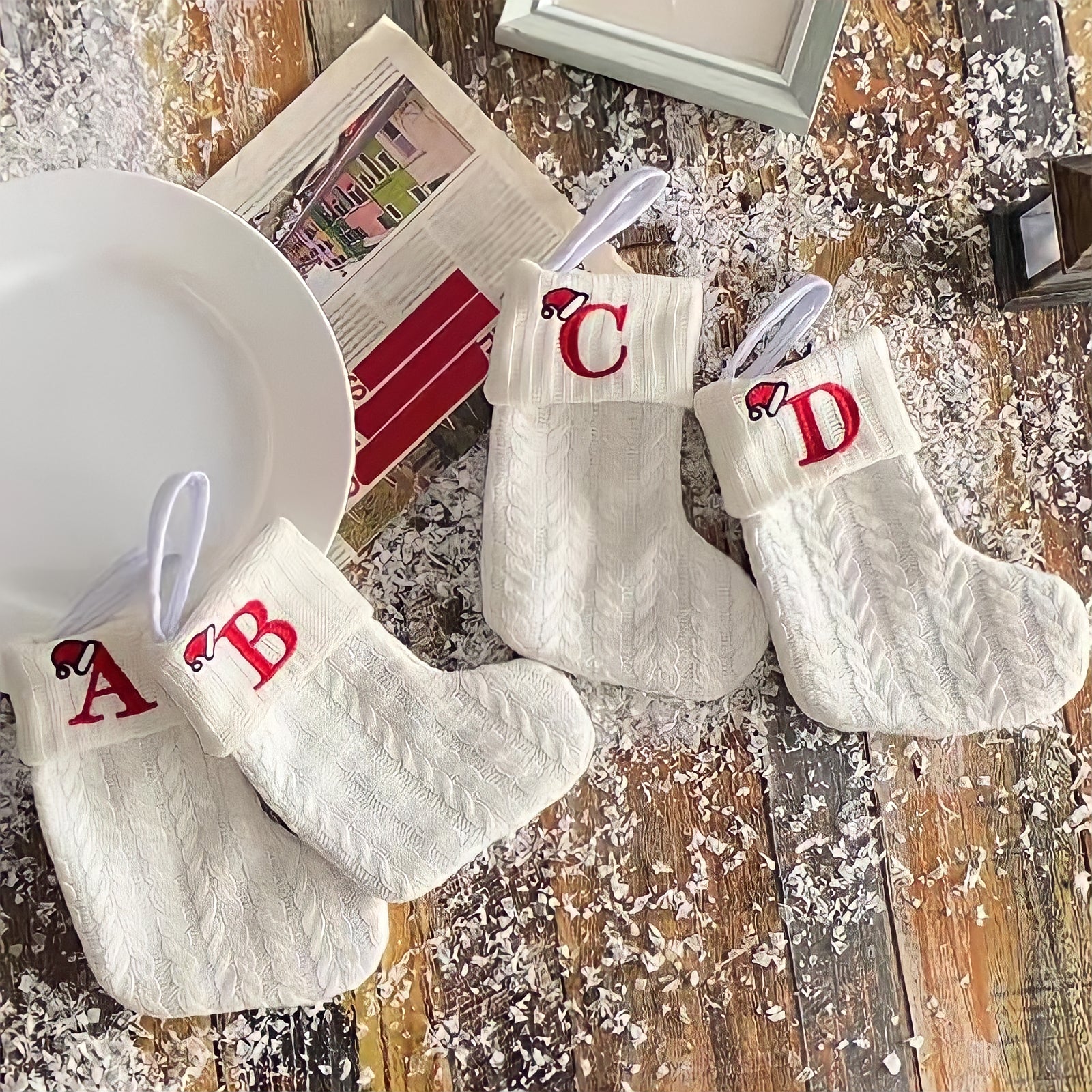 クリスマスアルファベット刺繍ソックス