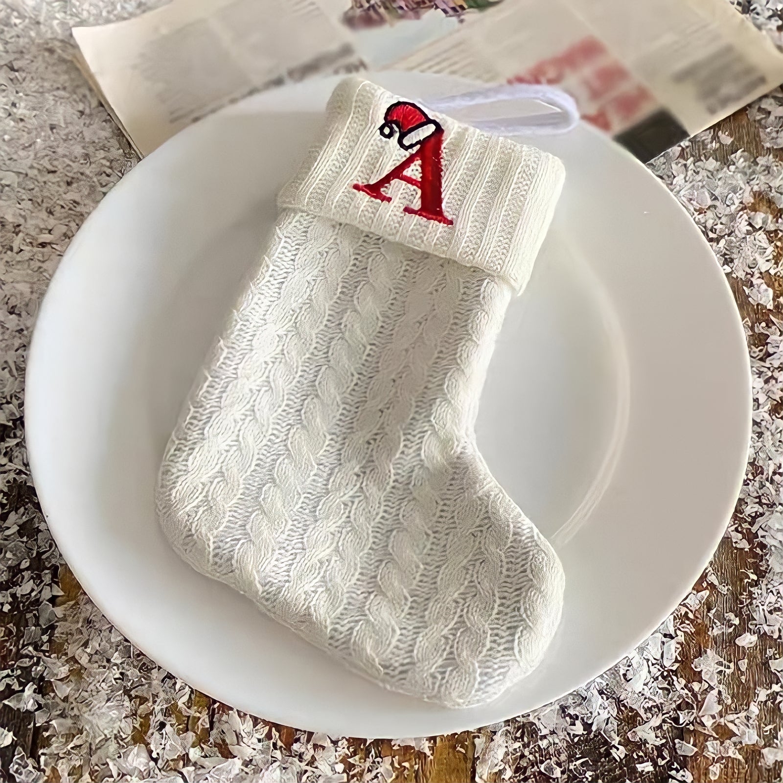 クリスマスアルファベット刺繍ソックス