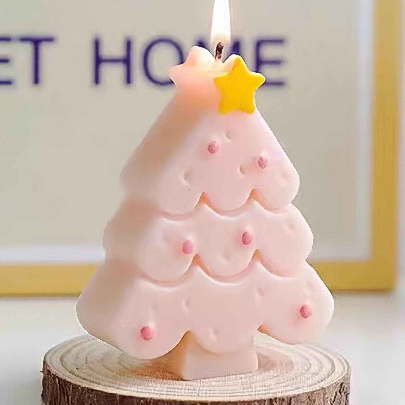 Macaron-colored Christmas tree candle