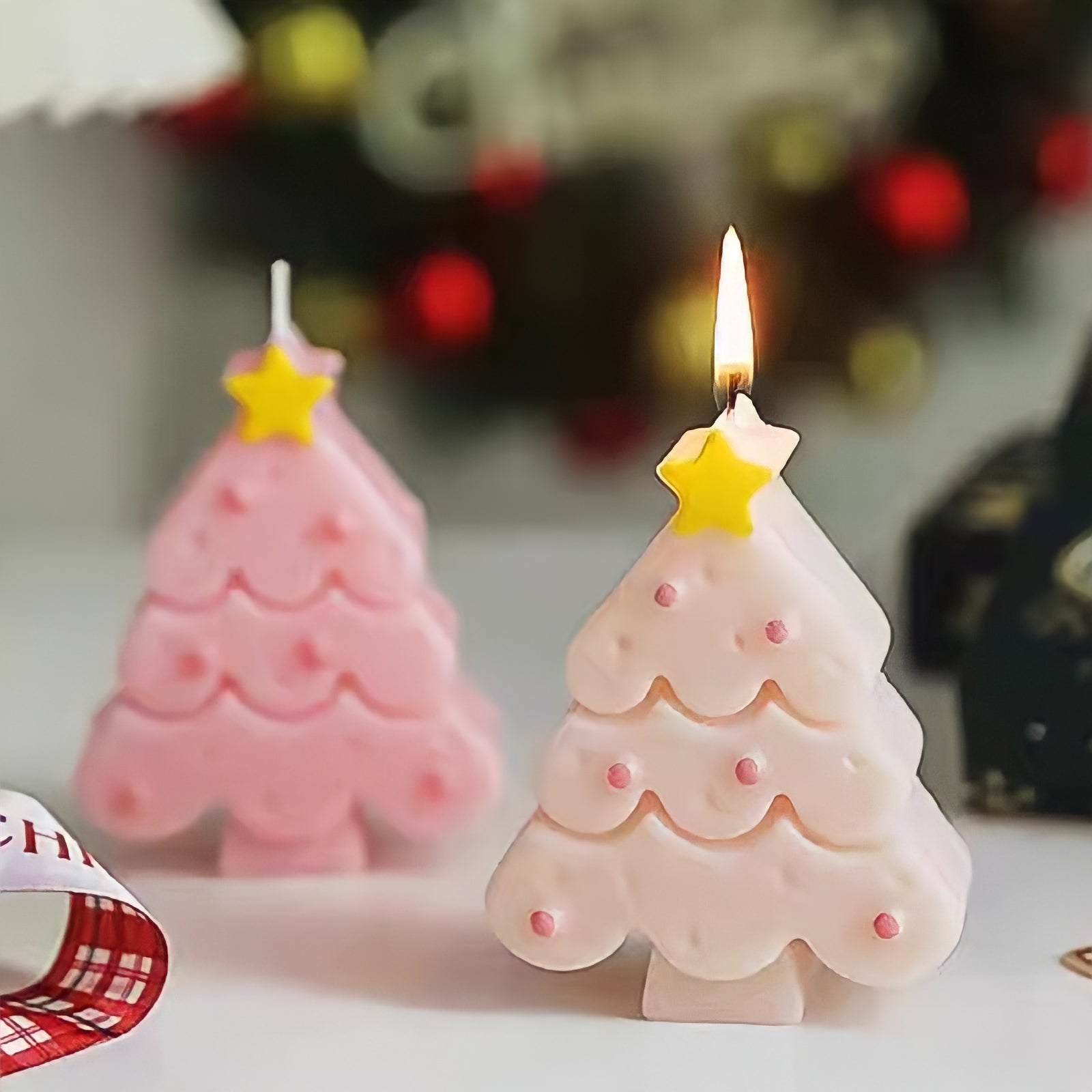 Macaron-colored Christmas tree candle