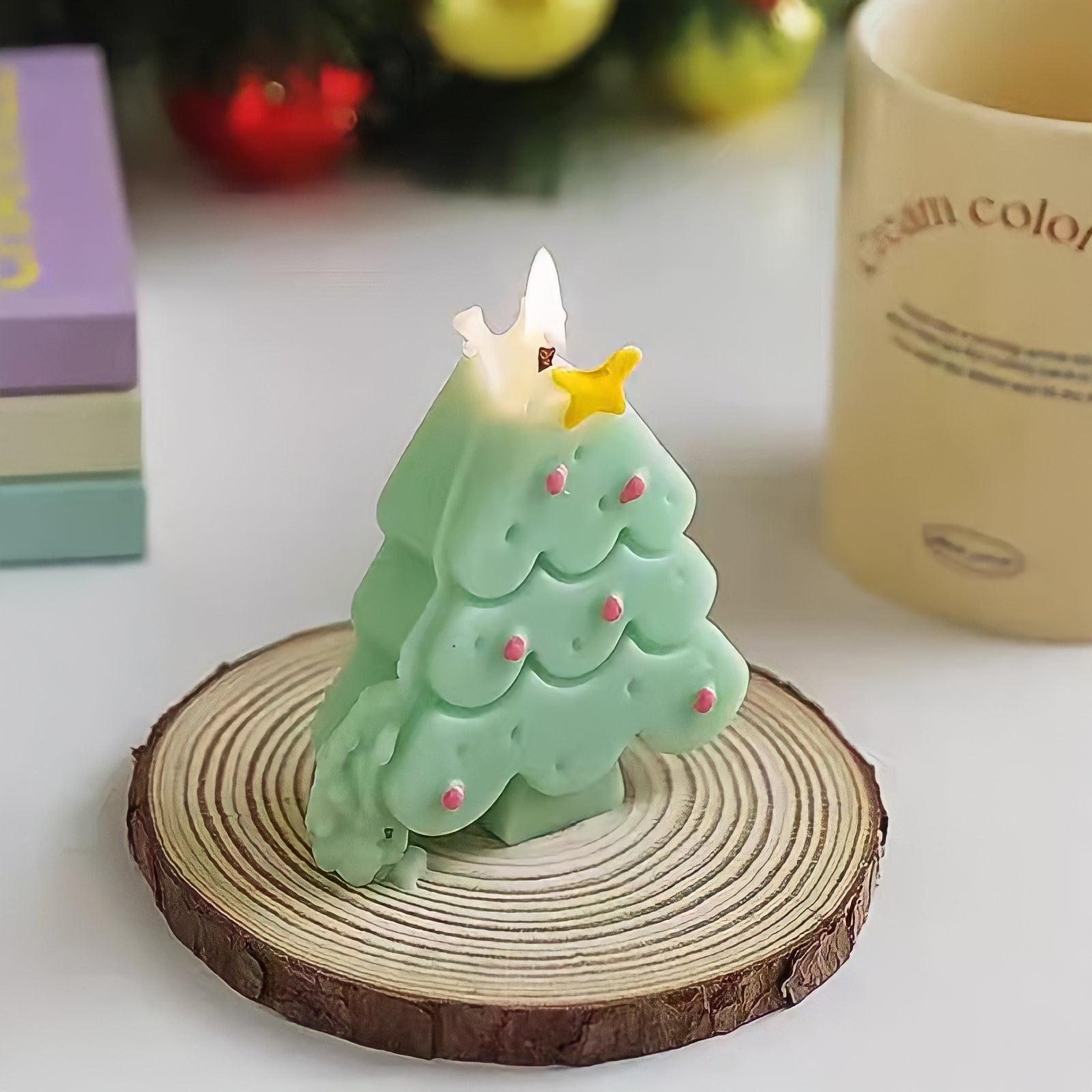 Macaron-colored Christmas tree candle