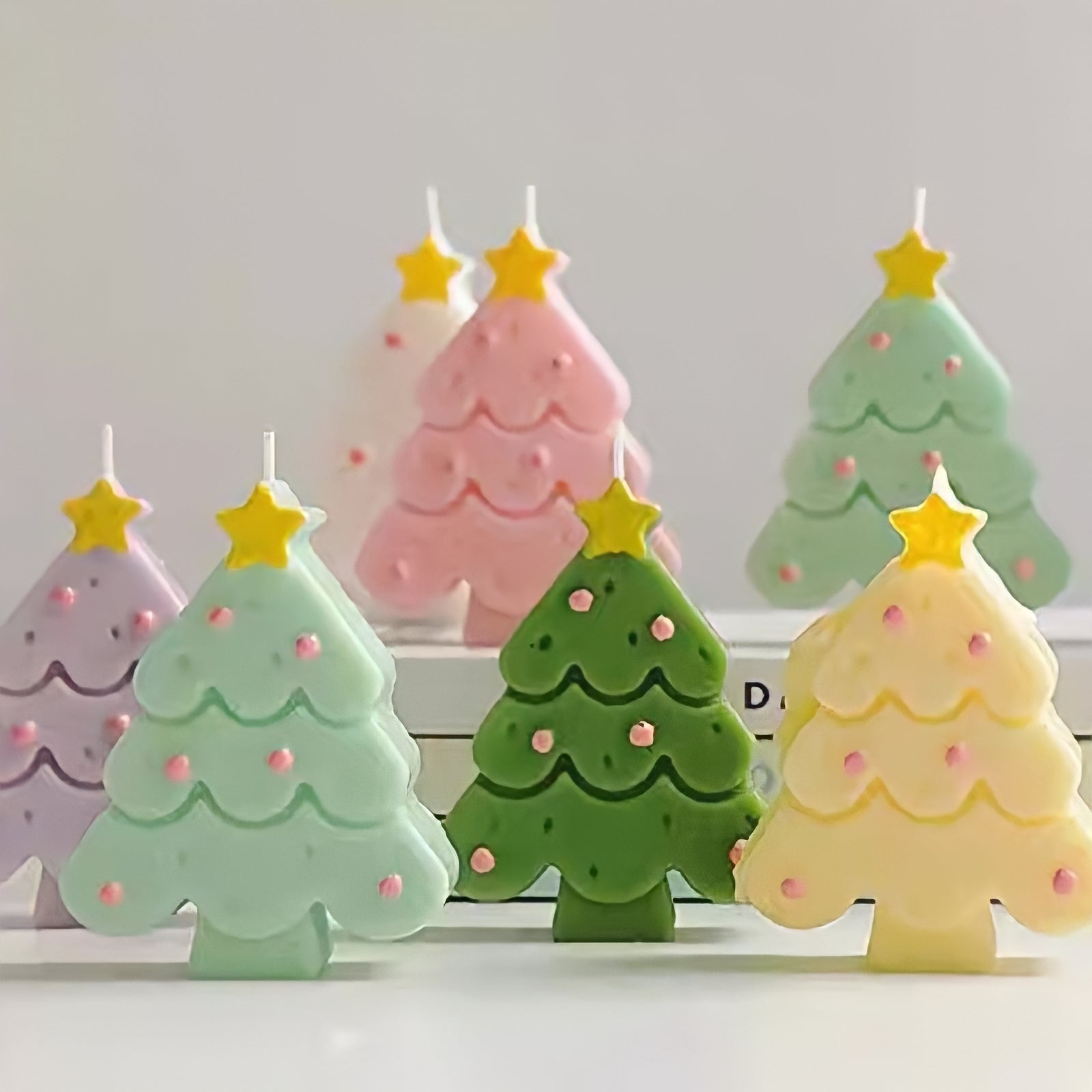 Macaron-colored Christmas tree candle