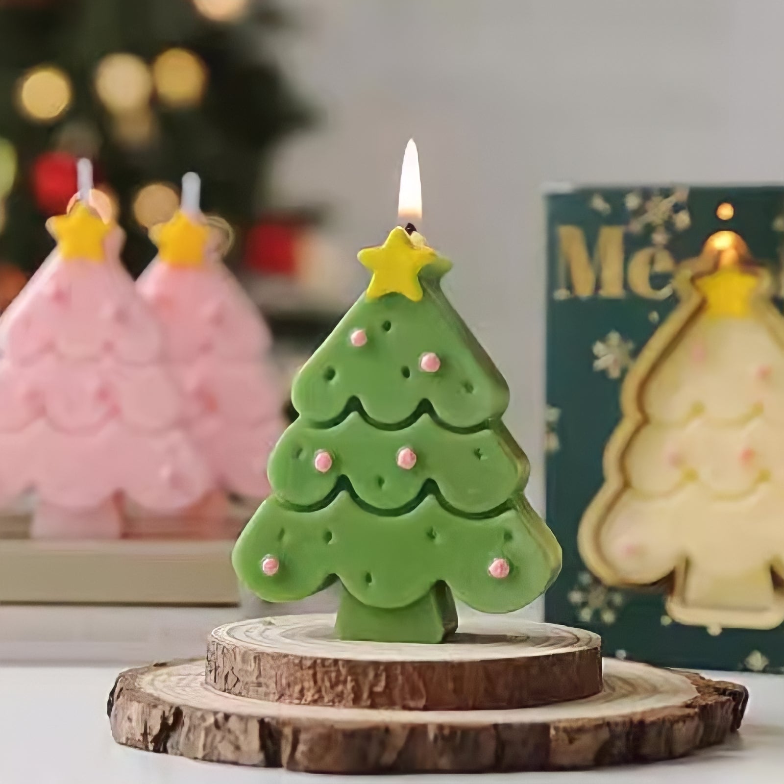 Macaron-colored Christmas tree candle