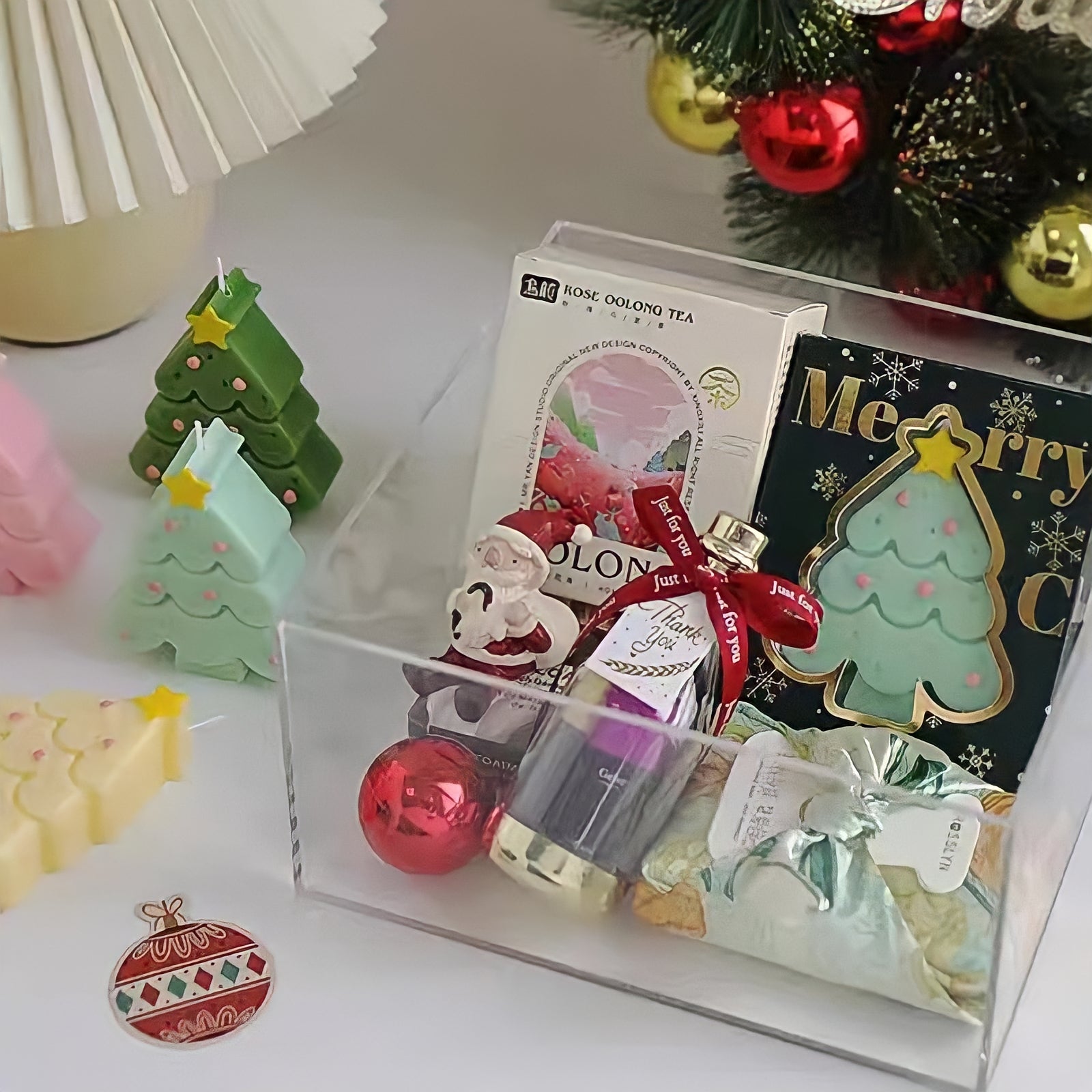 Macaron-colored Christmas tree candle