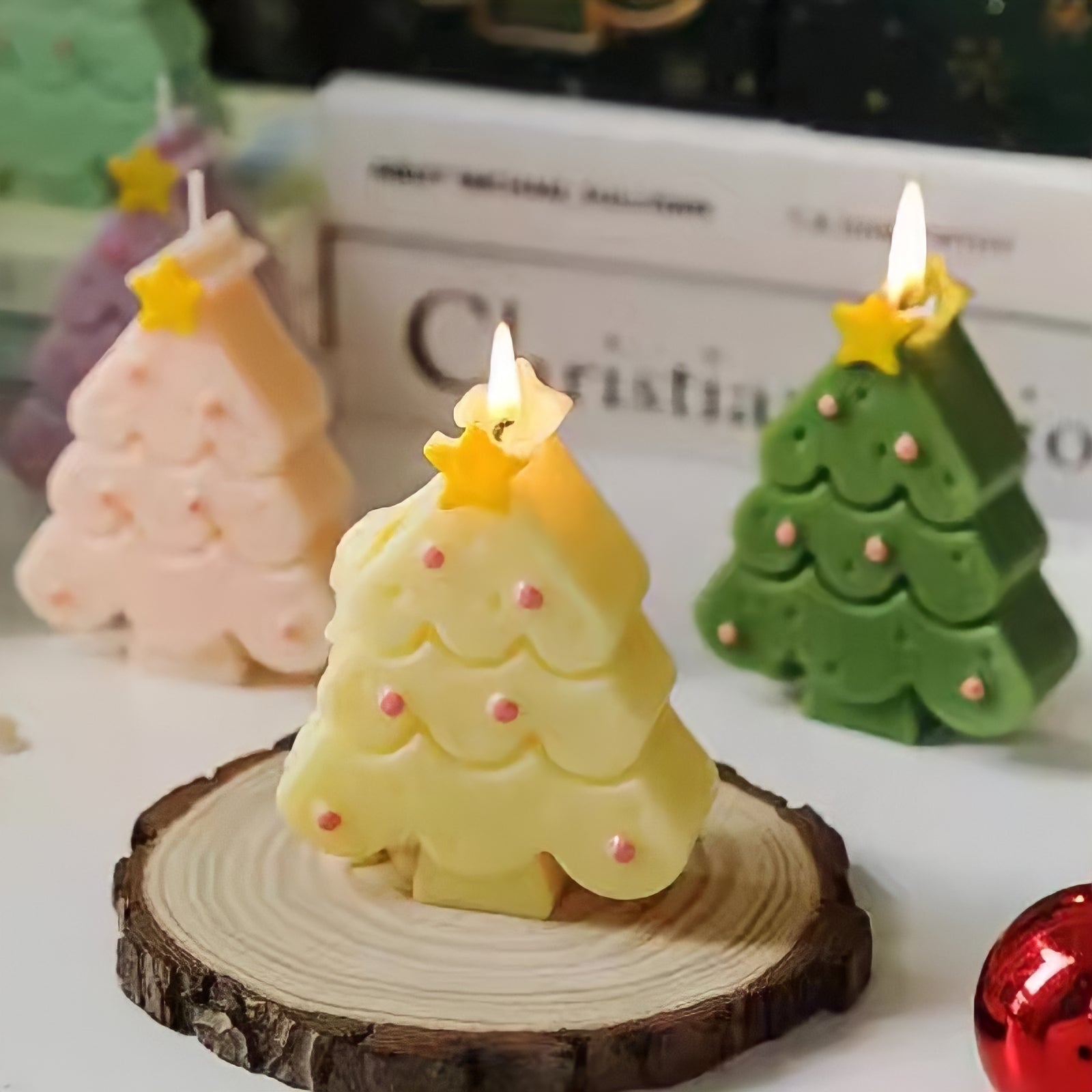 Macaron-colored Christmas tree candle