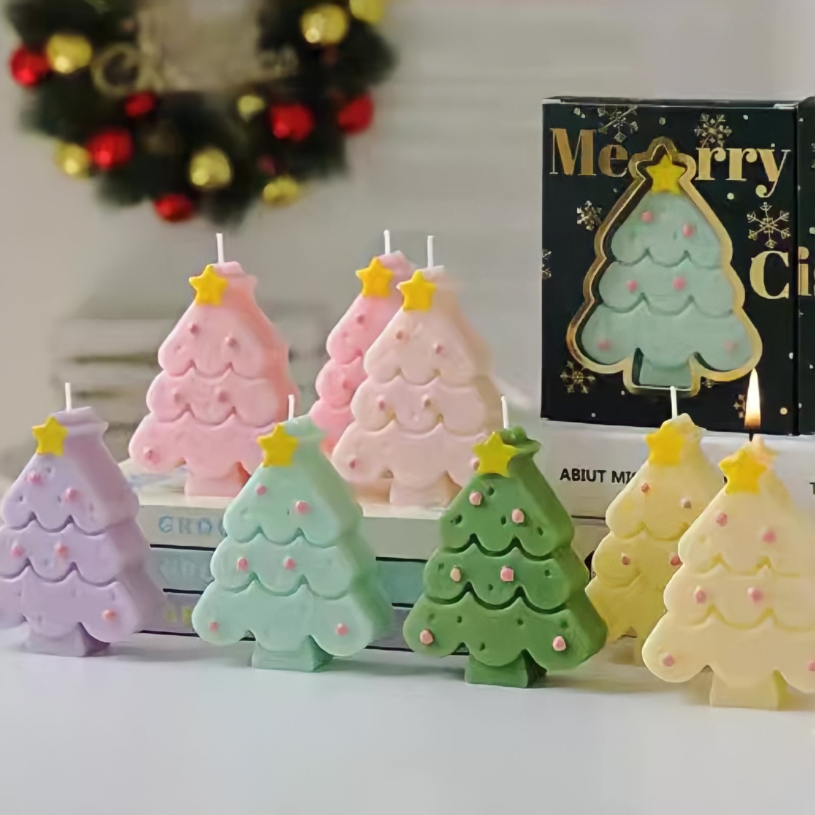 Macaron-colored Christmas tree candle