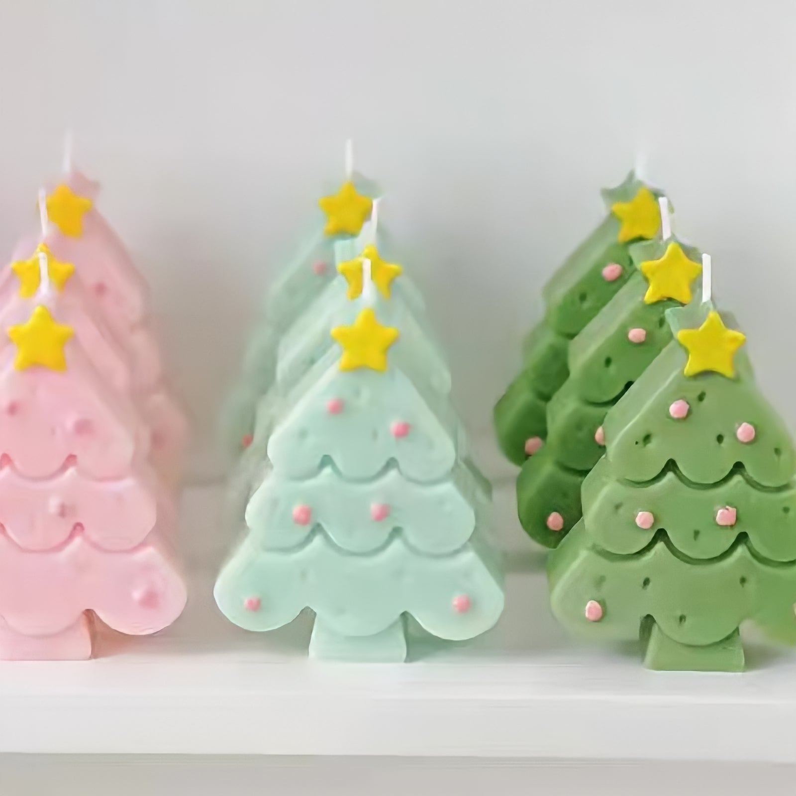 Macaron-colored Christmas tree candle