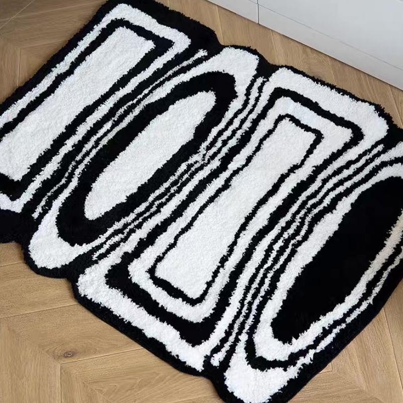 Geometric pattern black and white rug