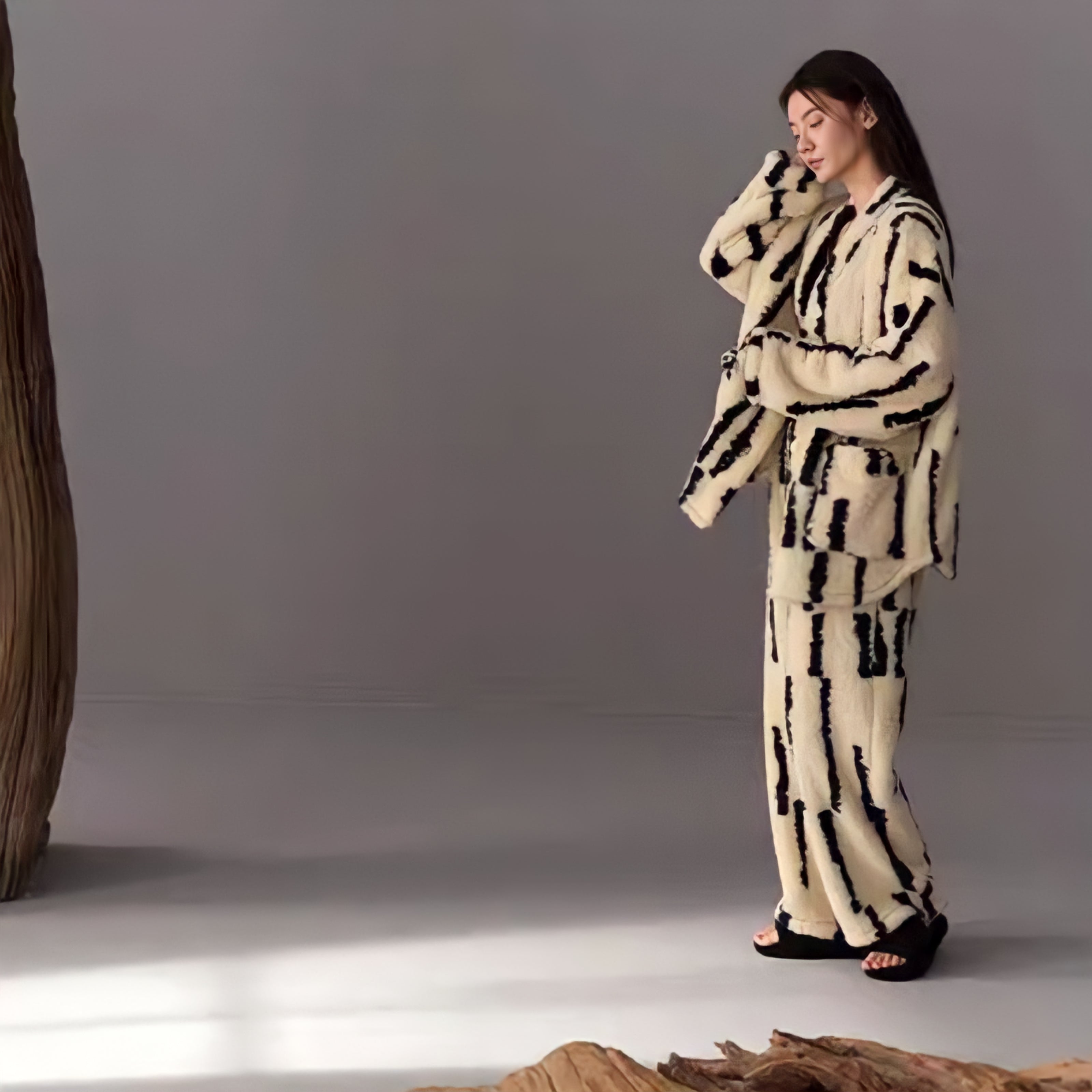 ヘビーふわもこストライプルームウェア