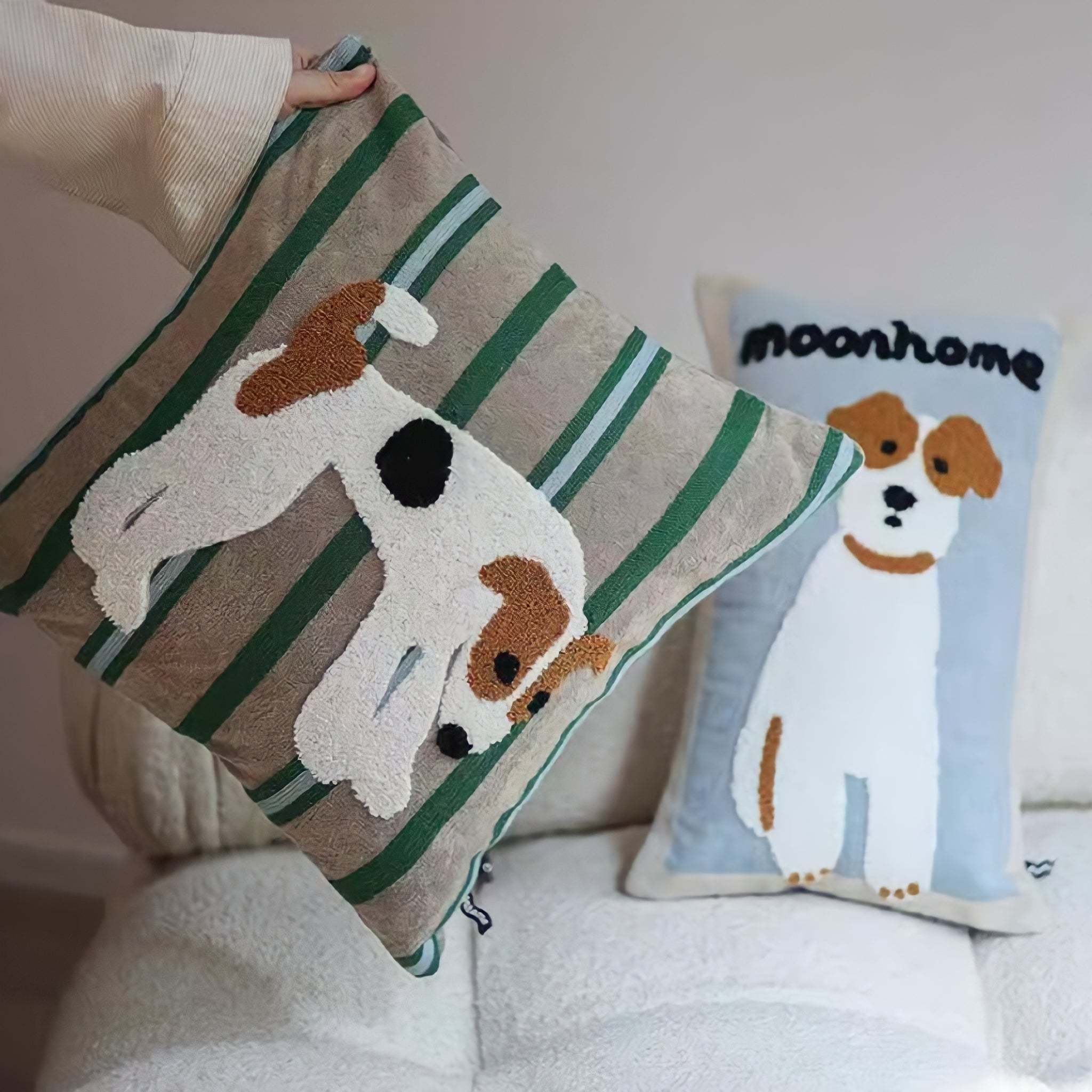 Terrier illustration embroidered cushion