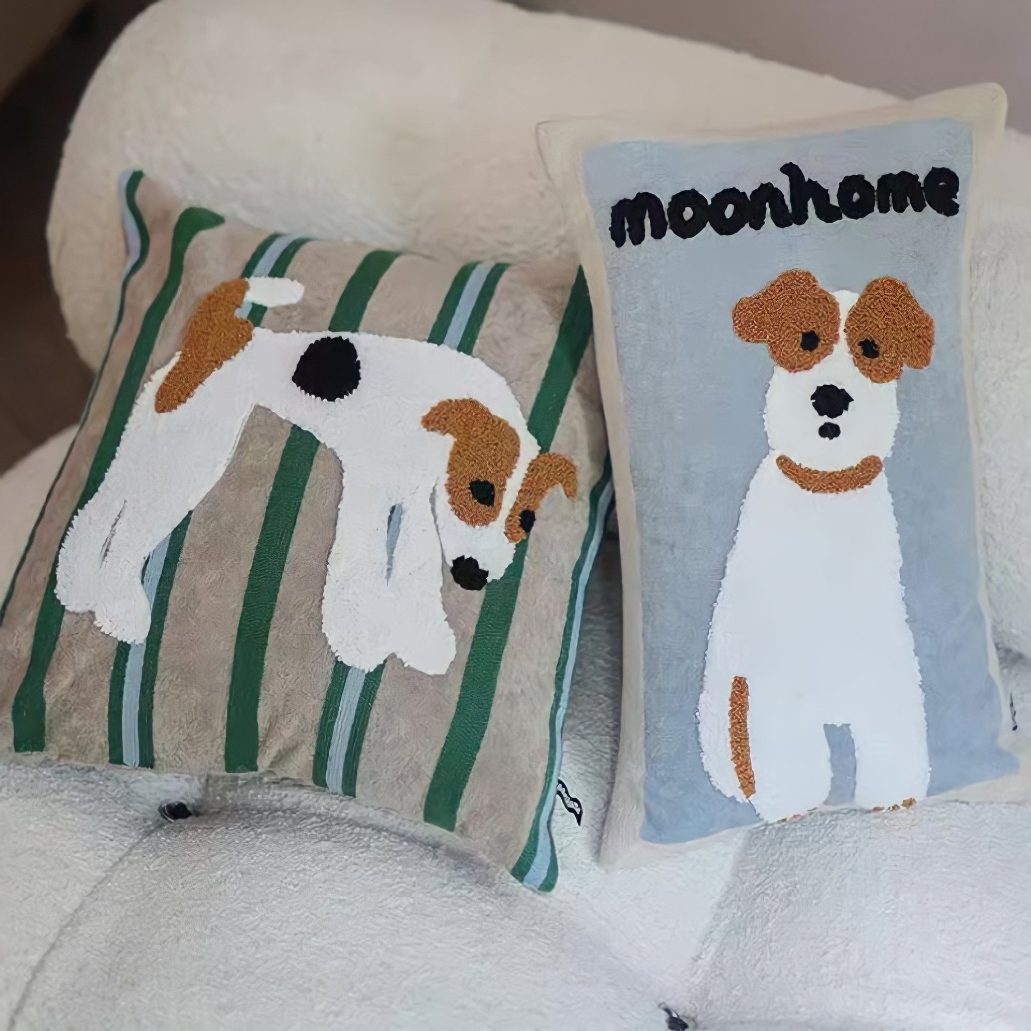 Terrier illustration embroidered cushion