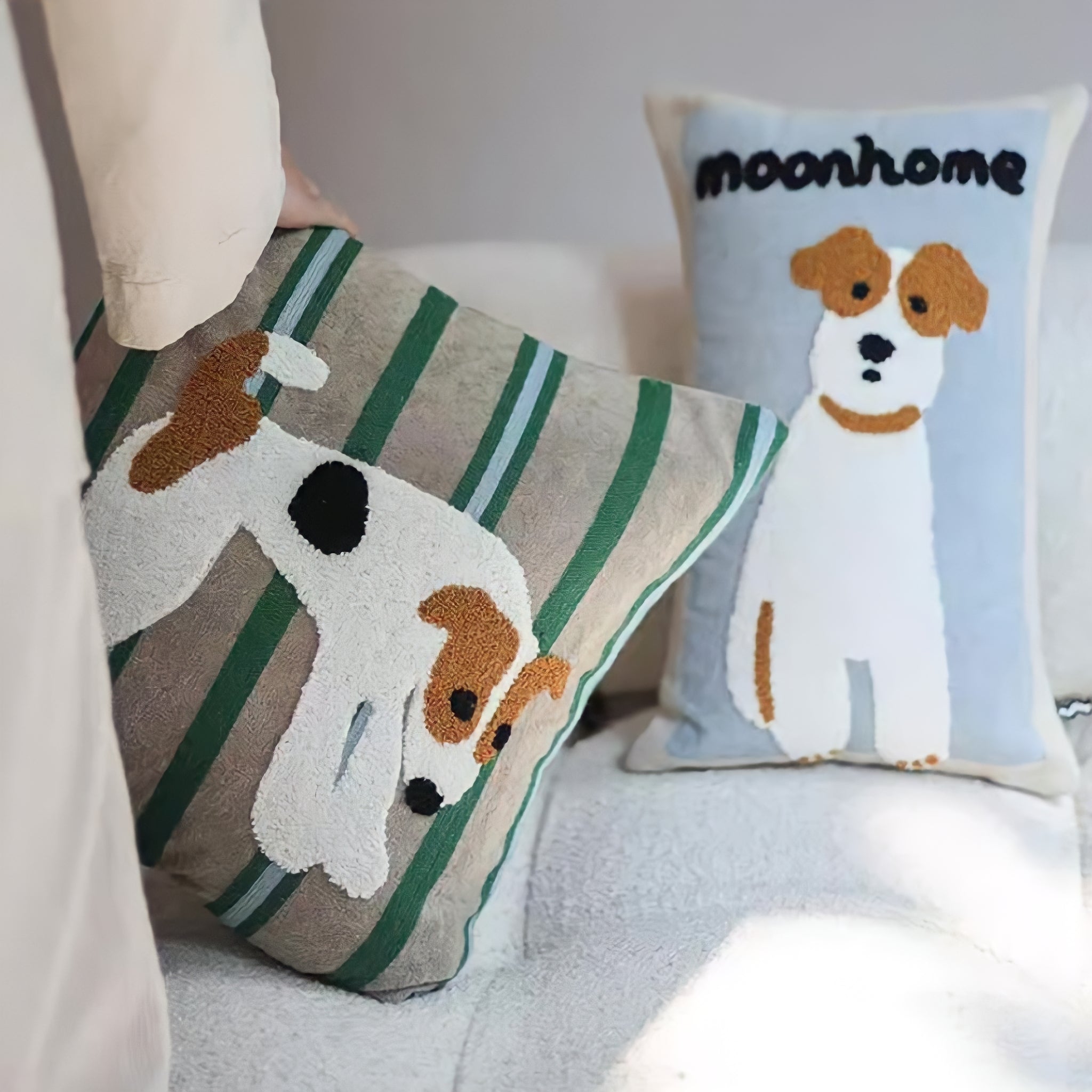 Terrier illustration embroidered cushion