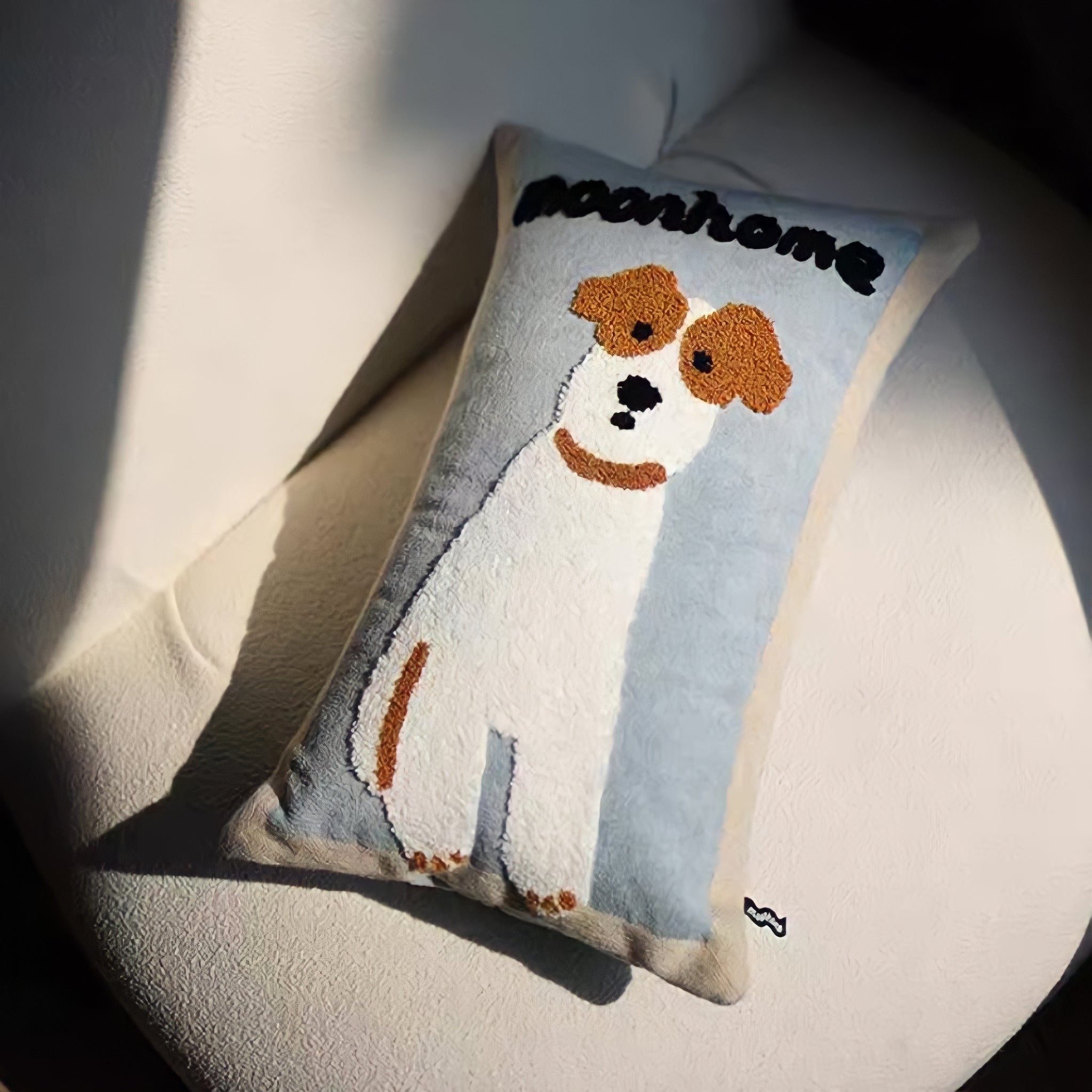 Terrier illustration embroidered cushion