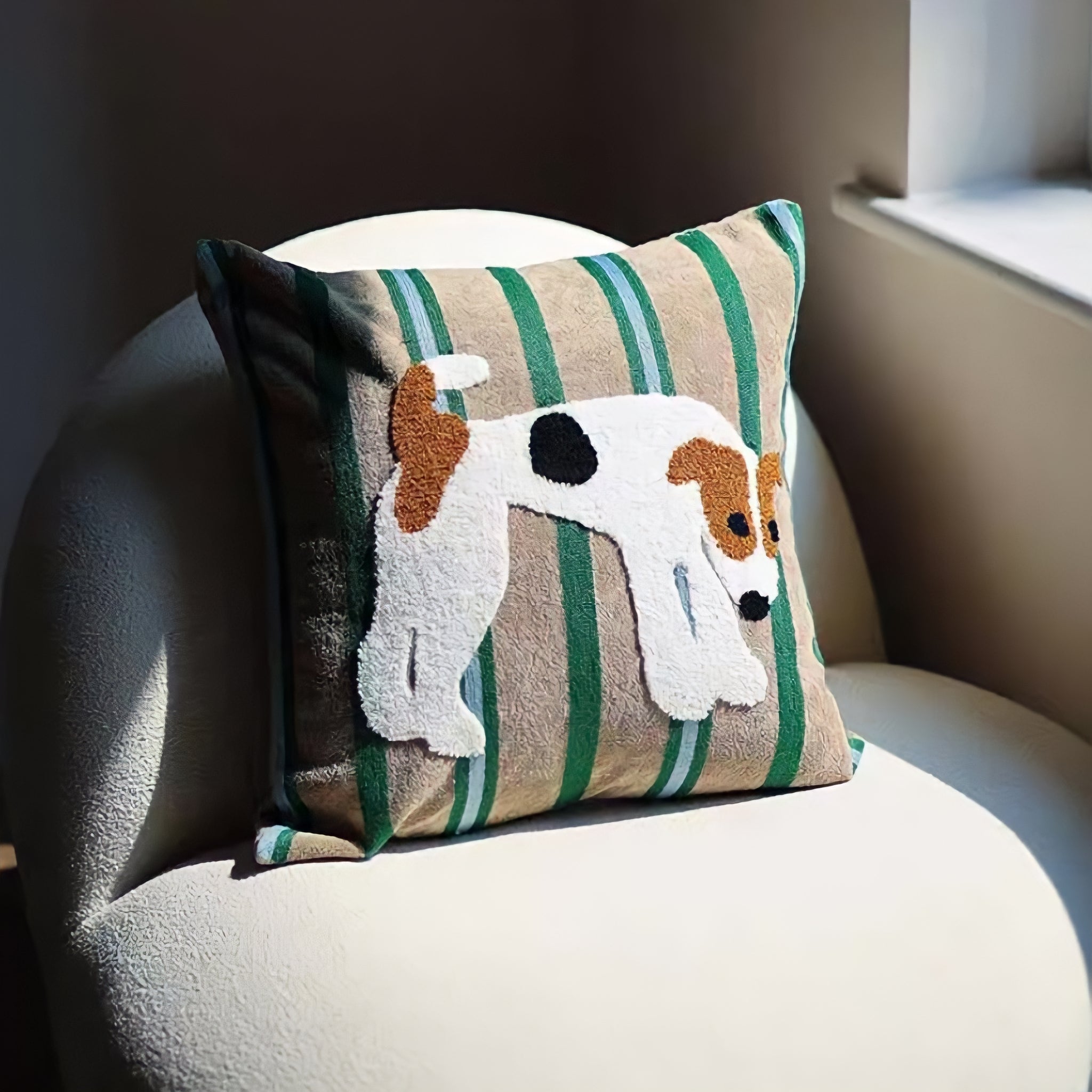 Terrier illustration embroidered cushion