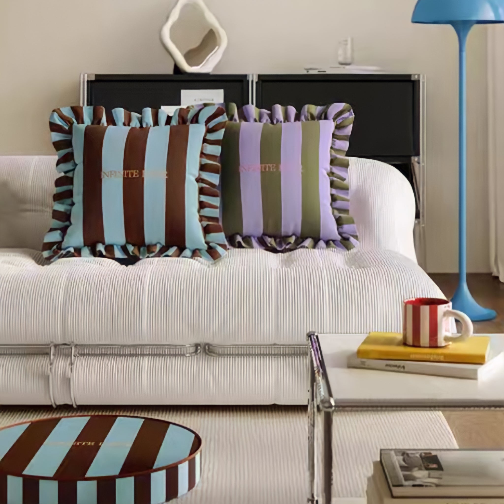 Striped frill colorful cushion