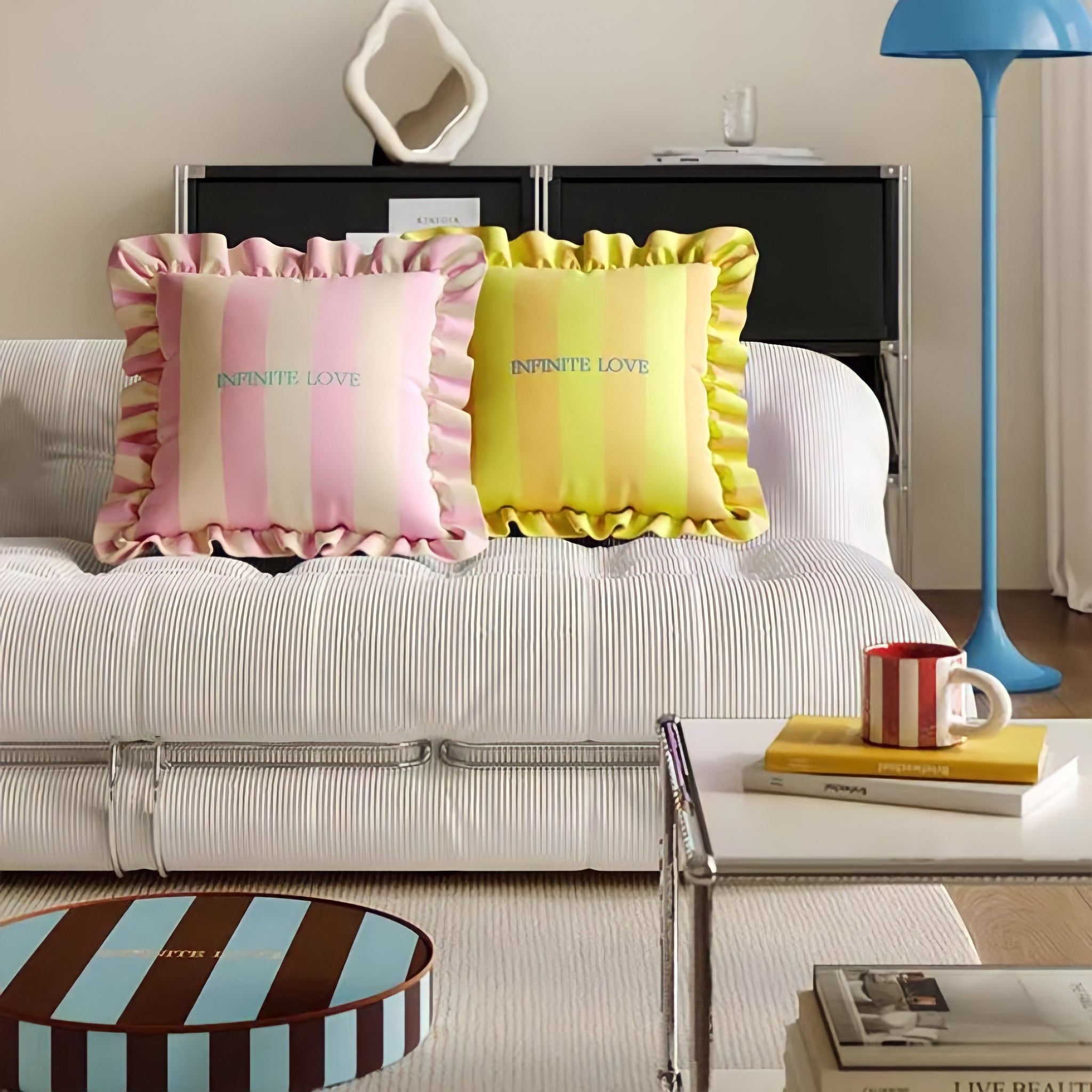 Striped frill colorful cushion