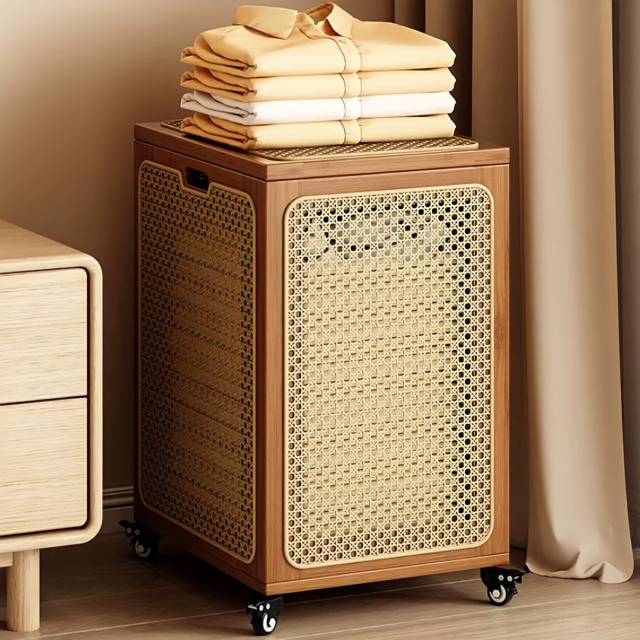 Rattan wheeled basket