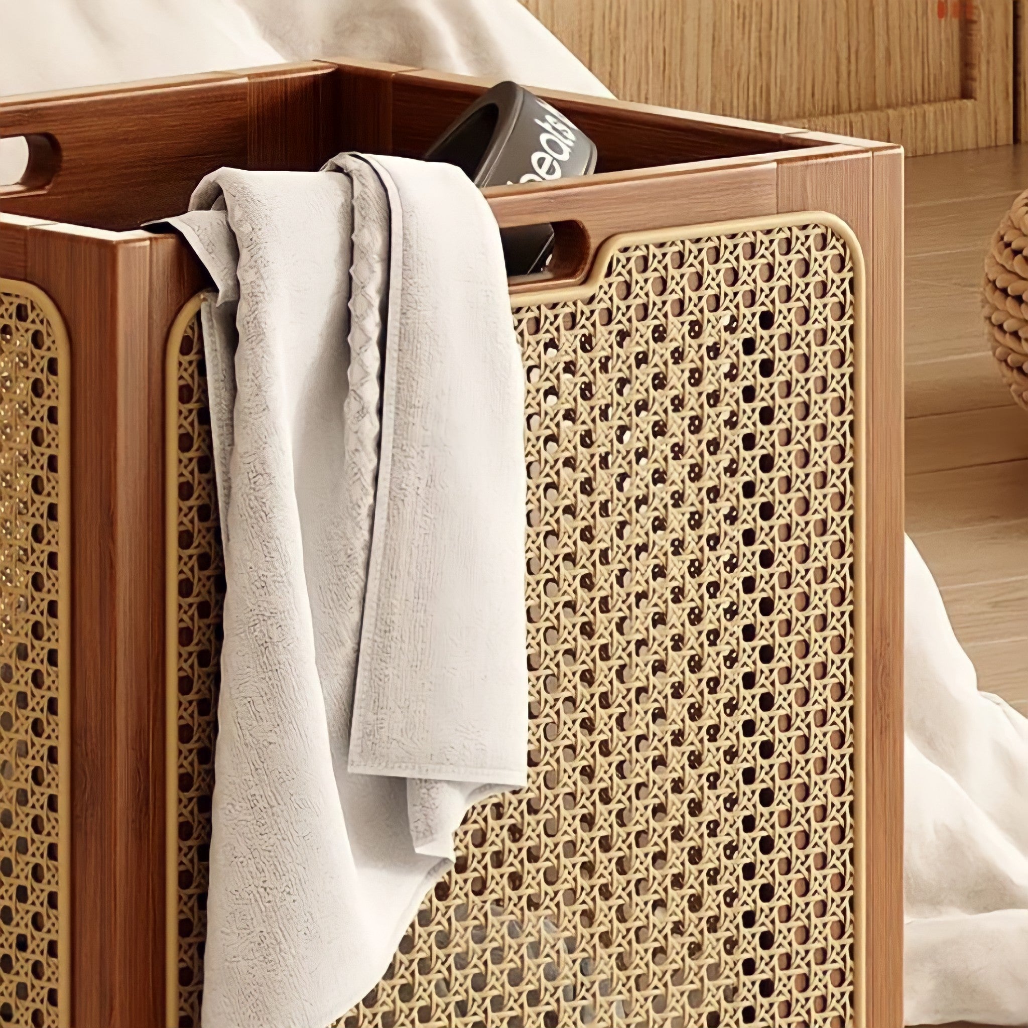 Rattan wheeled basket