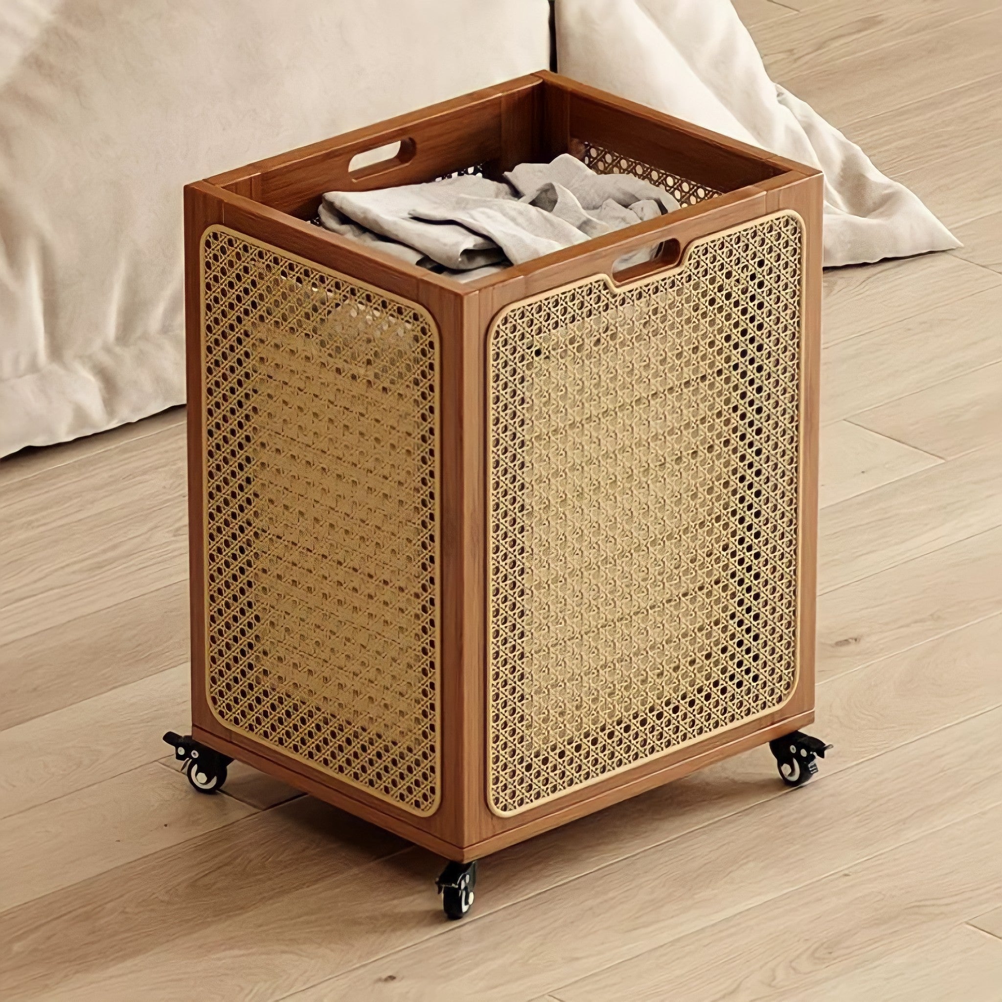 Rattan wheeled basket