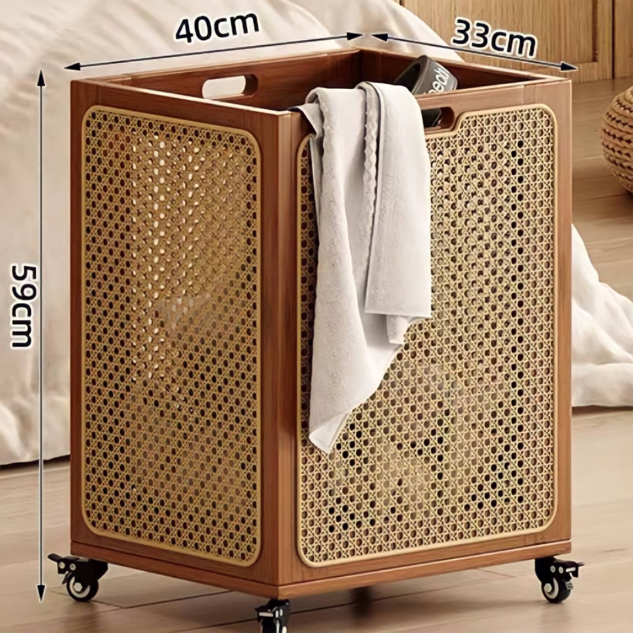 Rattan wheeled basket