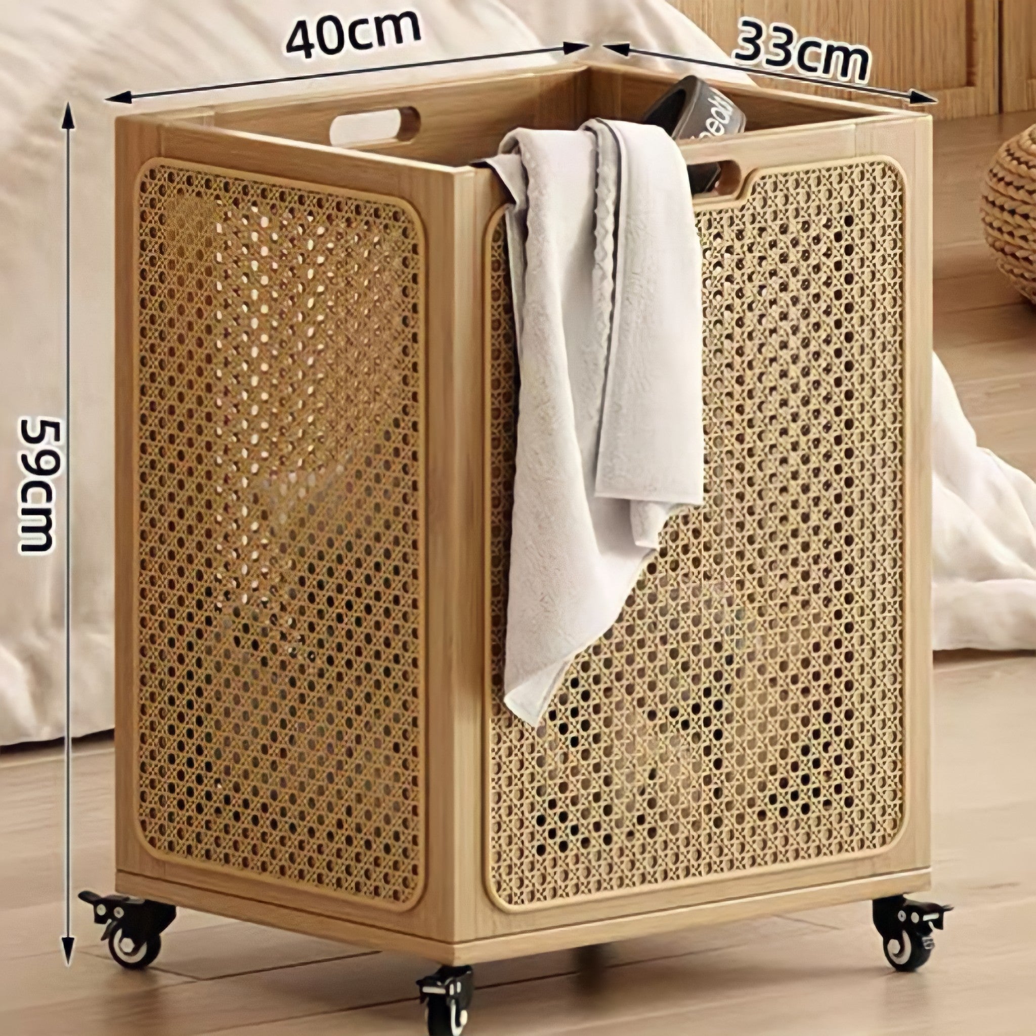 Rattan wheeled basket