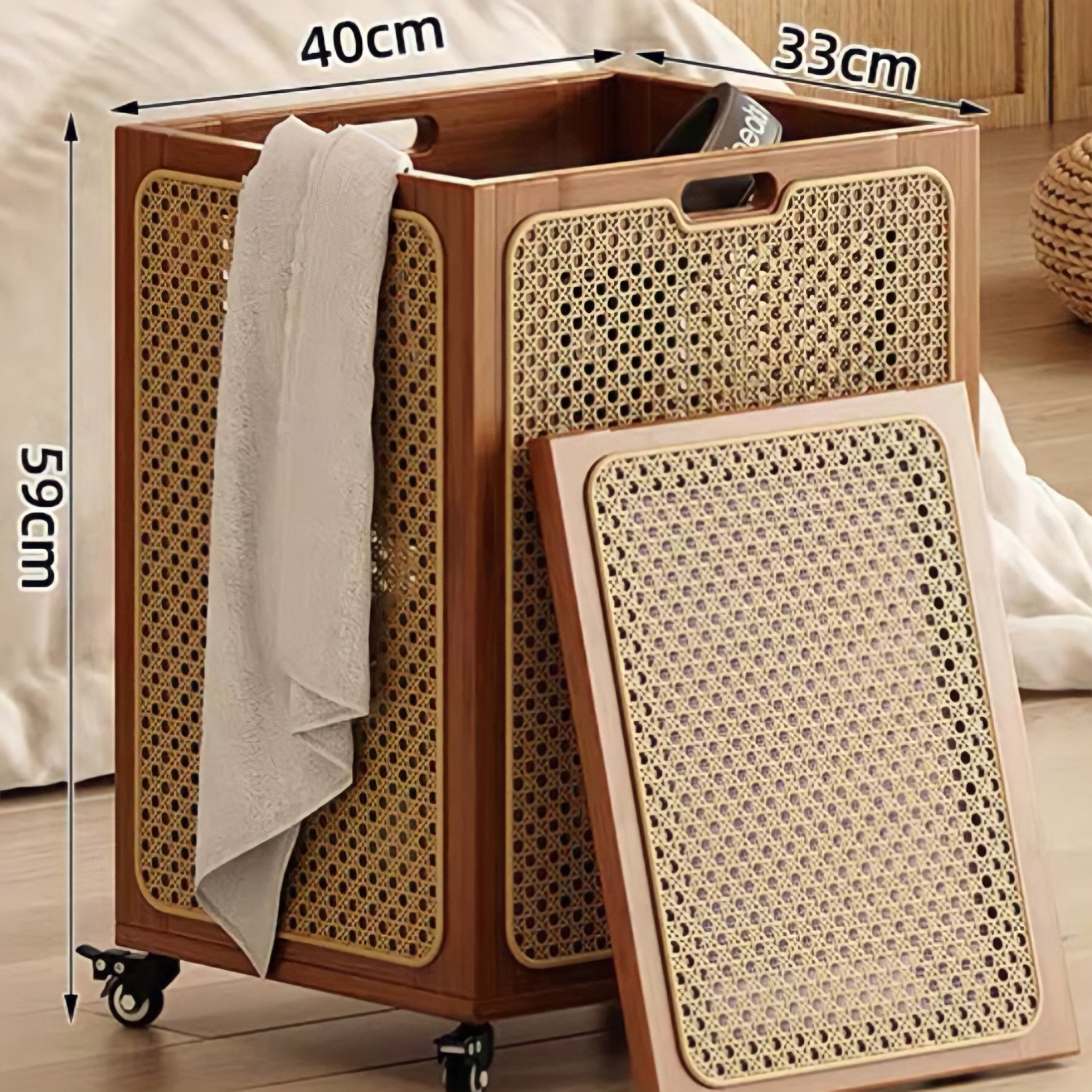 Rattan wheeled basket