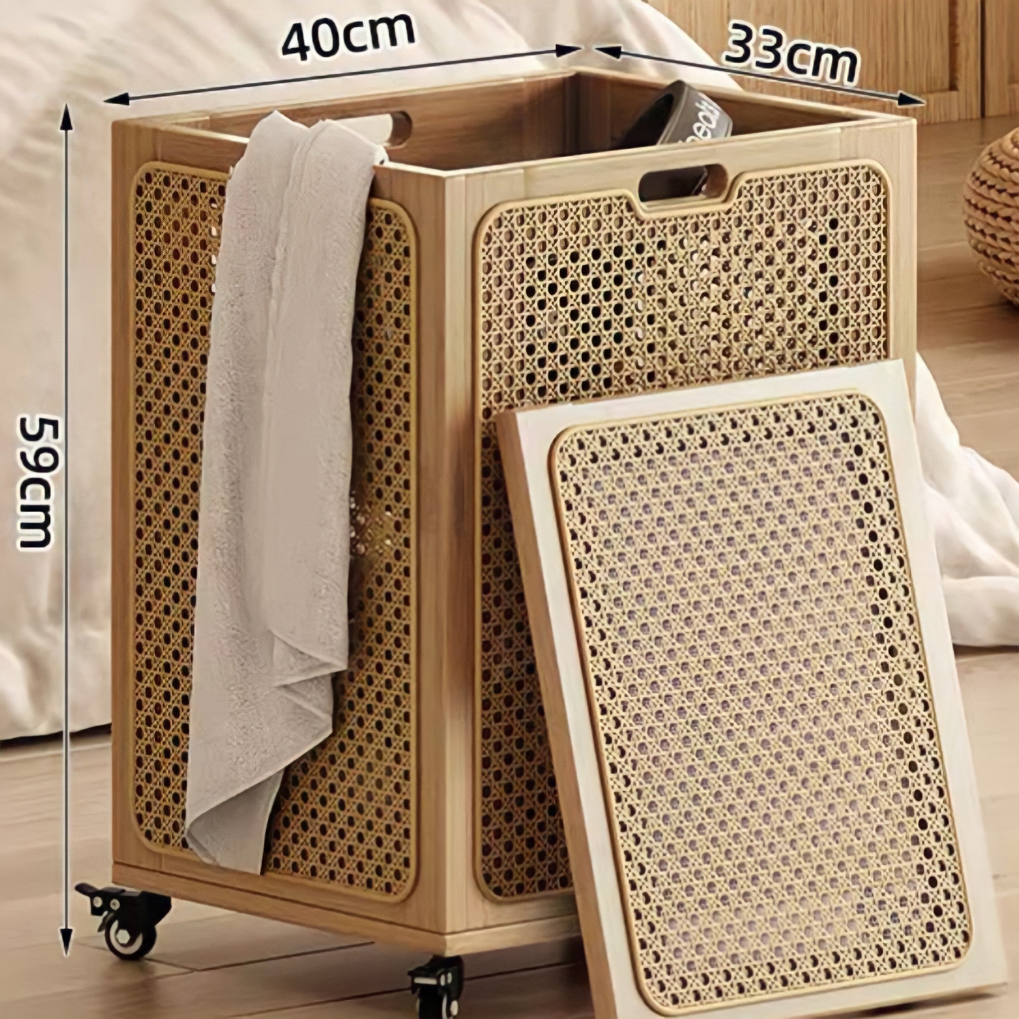 Rattan wheeled basket