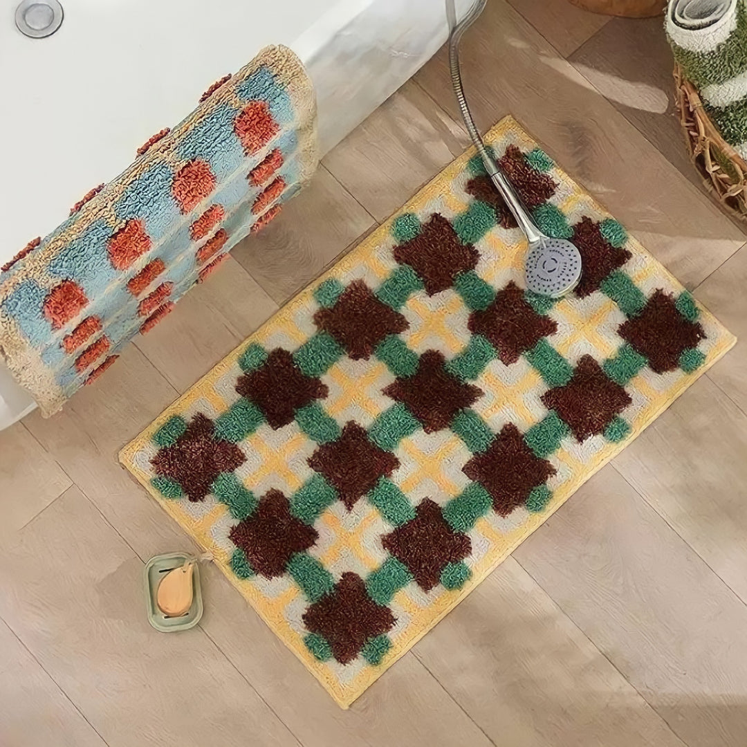 モザイクチェックバスマット