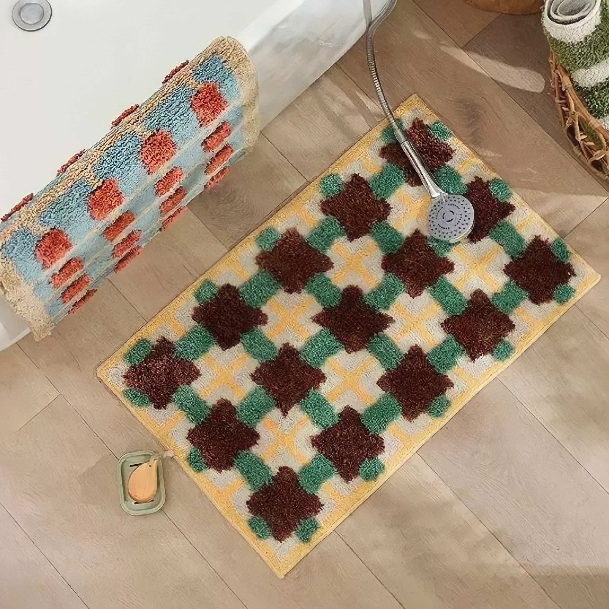 モザイクチェックバスマット