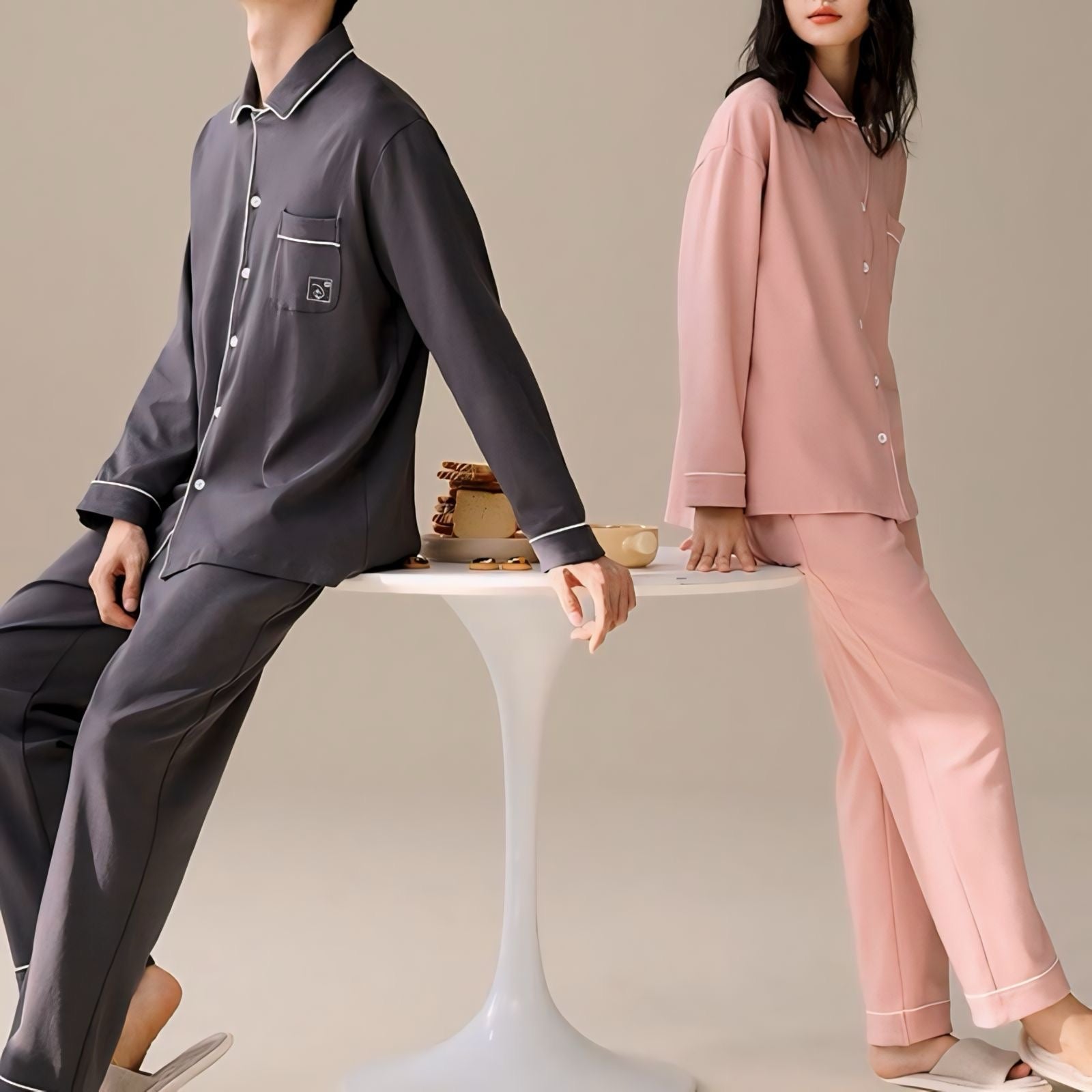 パイピングコットン長袖カップルパジャマ kocol