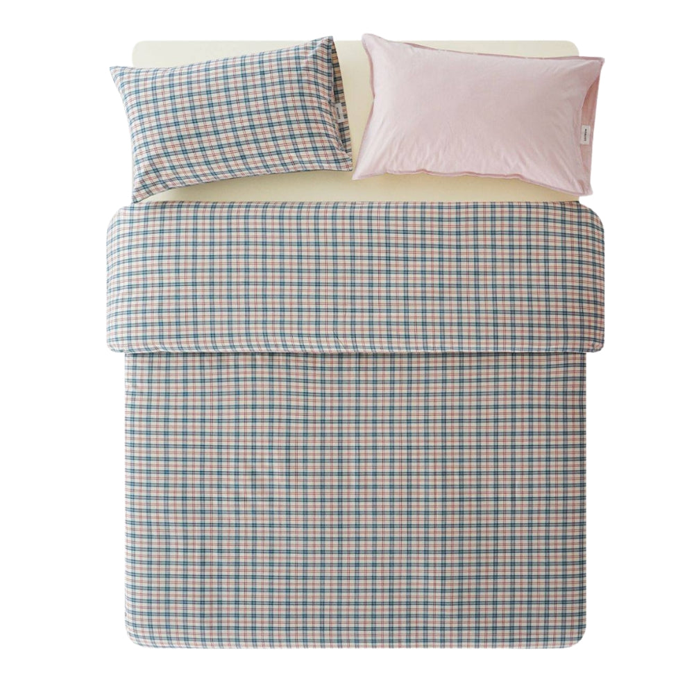 ピュアコットンチェック柄寝具カバー レッド