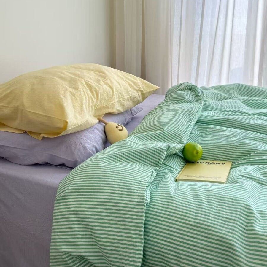Fine Stripe Cotton Bedding Set Green