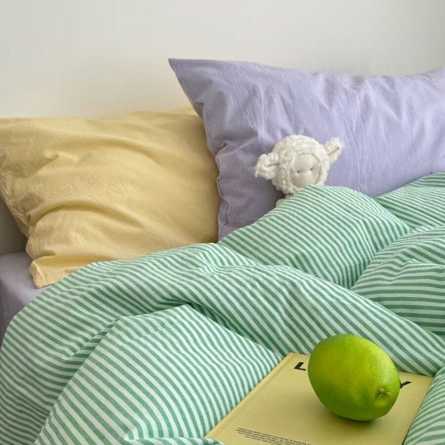 Fine Stripe Cotton Bedding Set Green