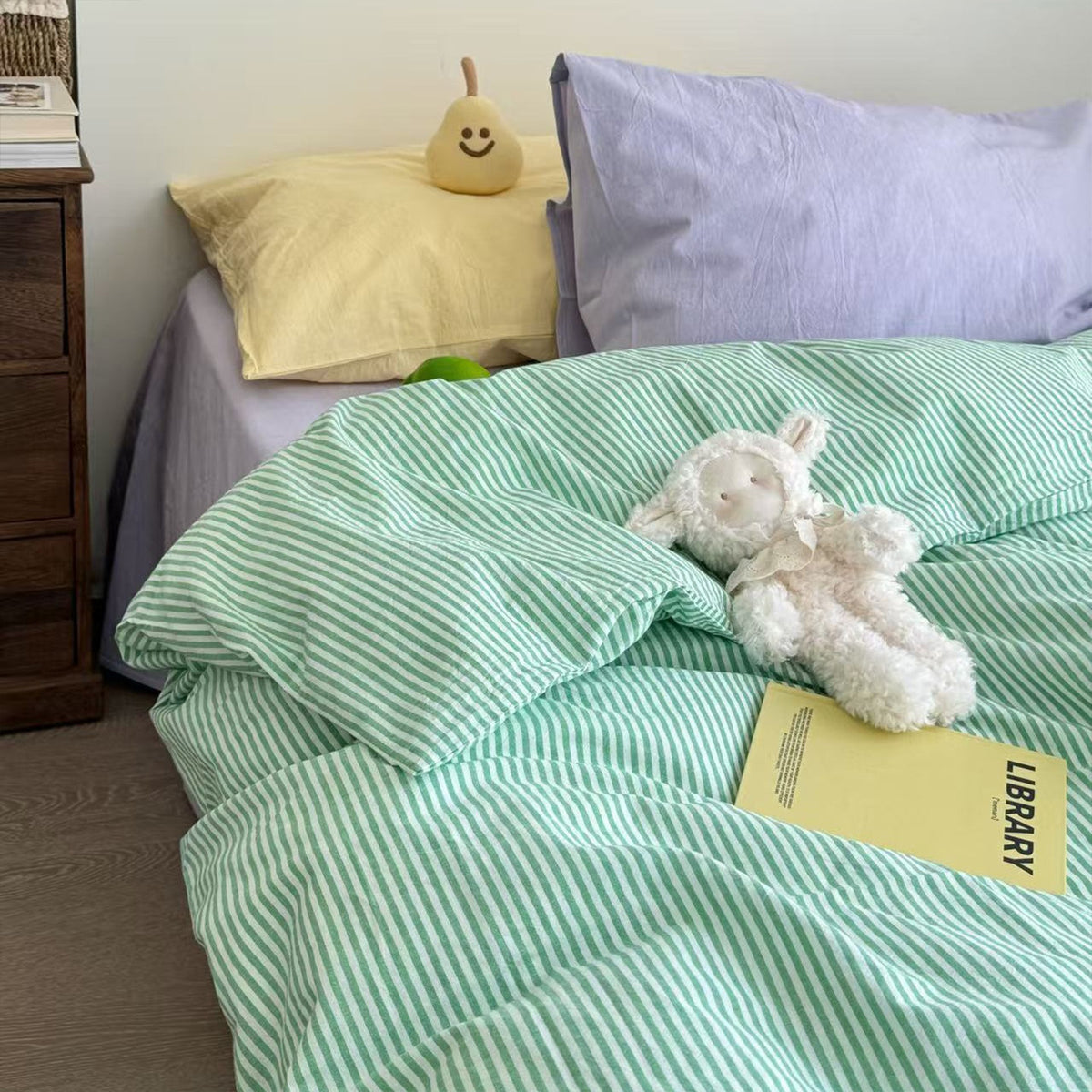 Fine Stripe Cotton Bedding Set Green