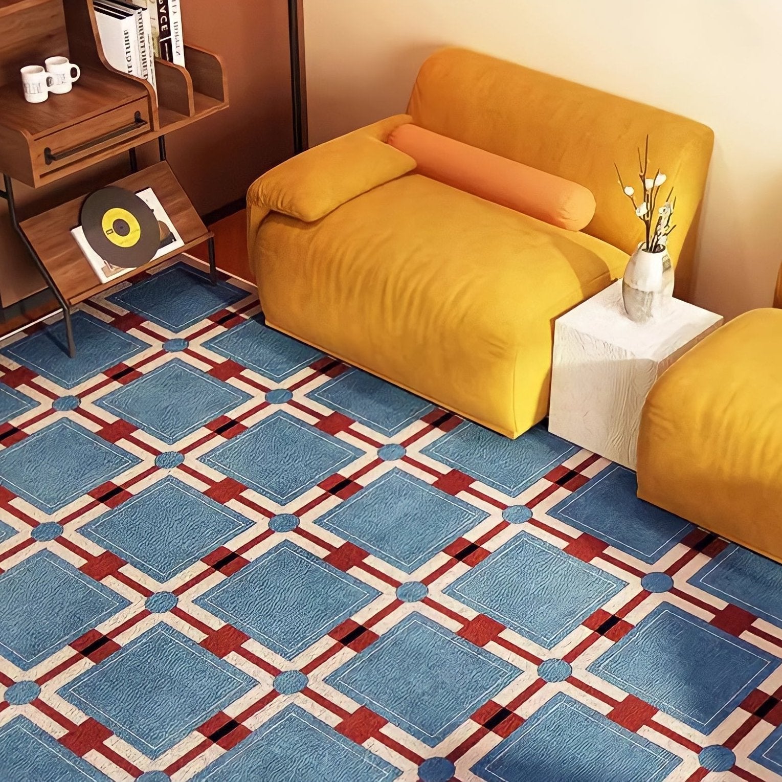 Retro Pattern Block Check Rug Carpet