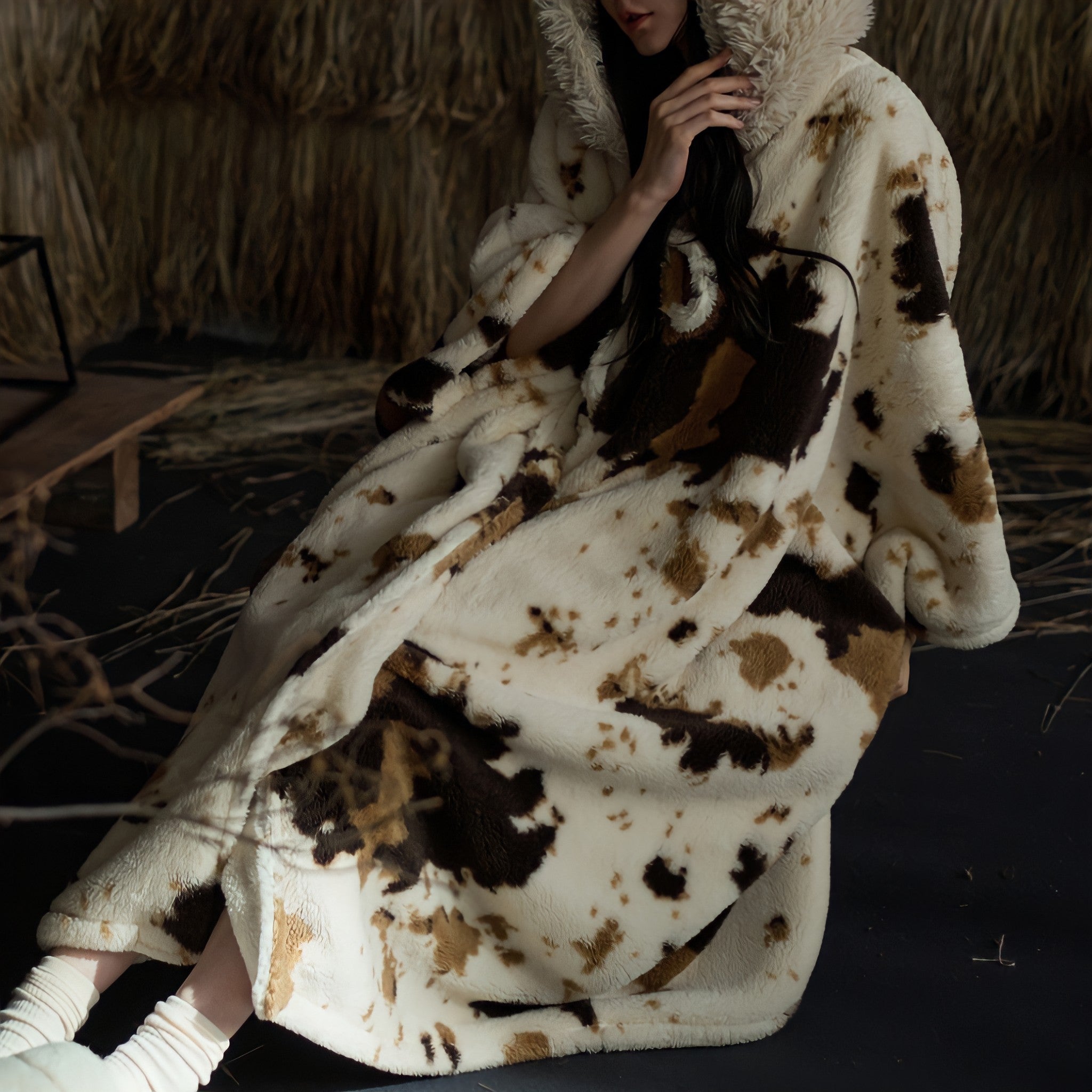 カウパターンふわもこロングケープ