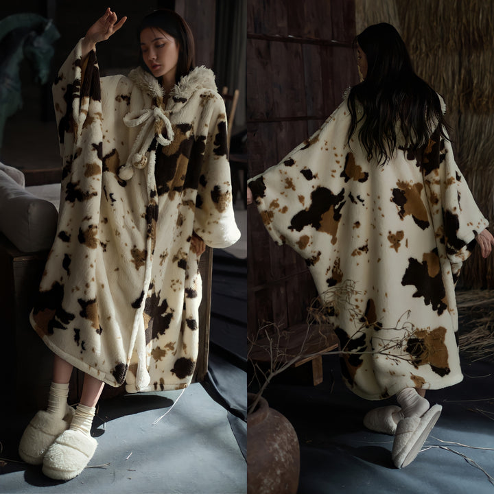 Fluffy cow pattern long cape 